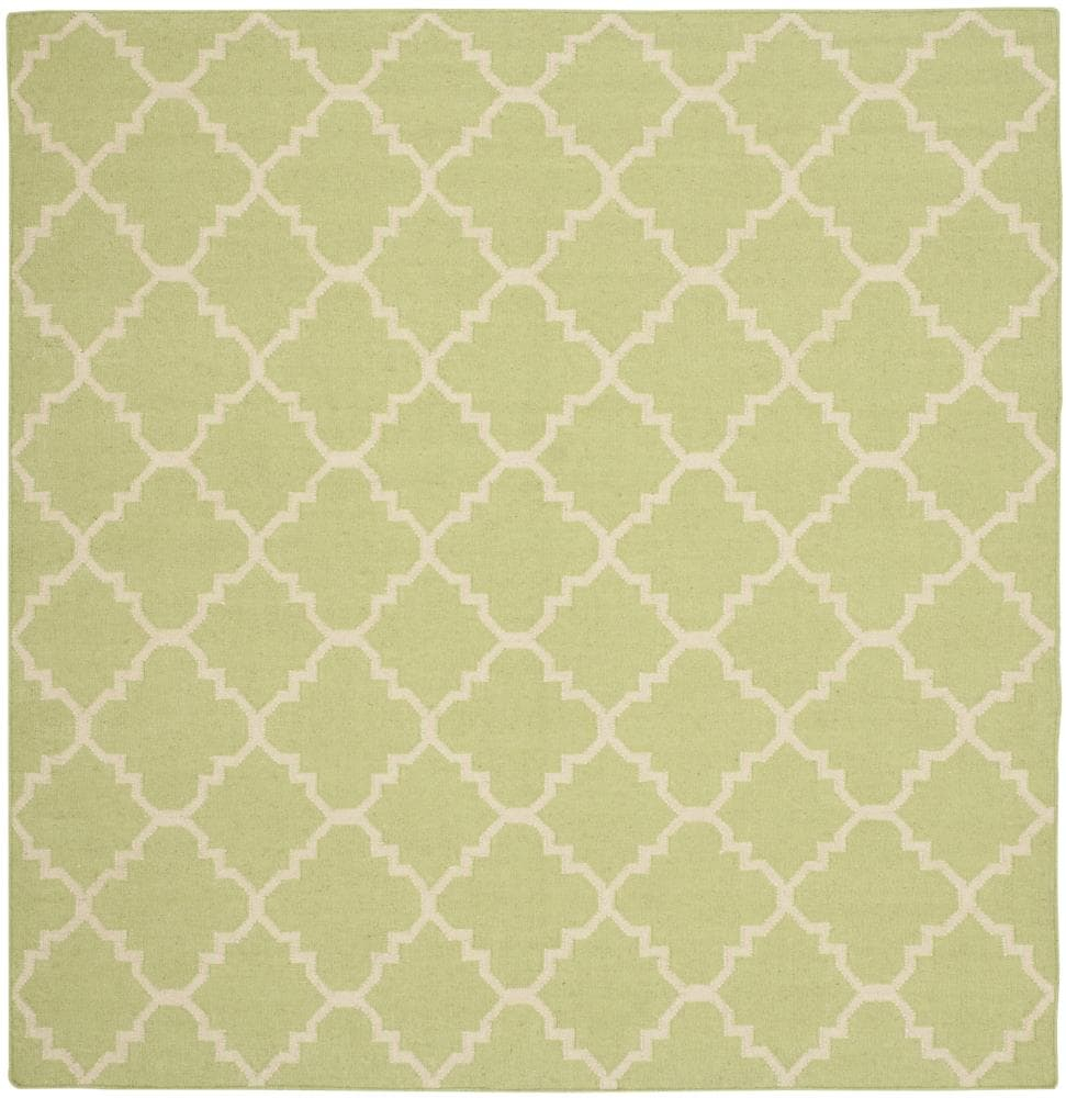 SAFAVIEH Dhurrie Brad Geometric Moroccan Wool Area Rug, Light Green/Ivory, 8' x 8' Square