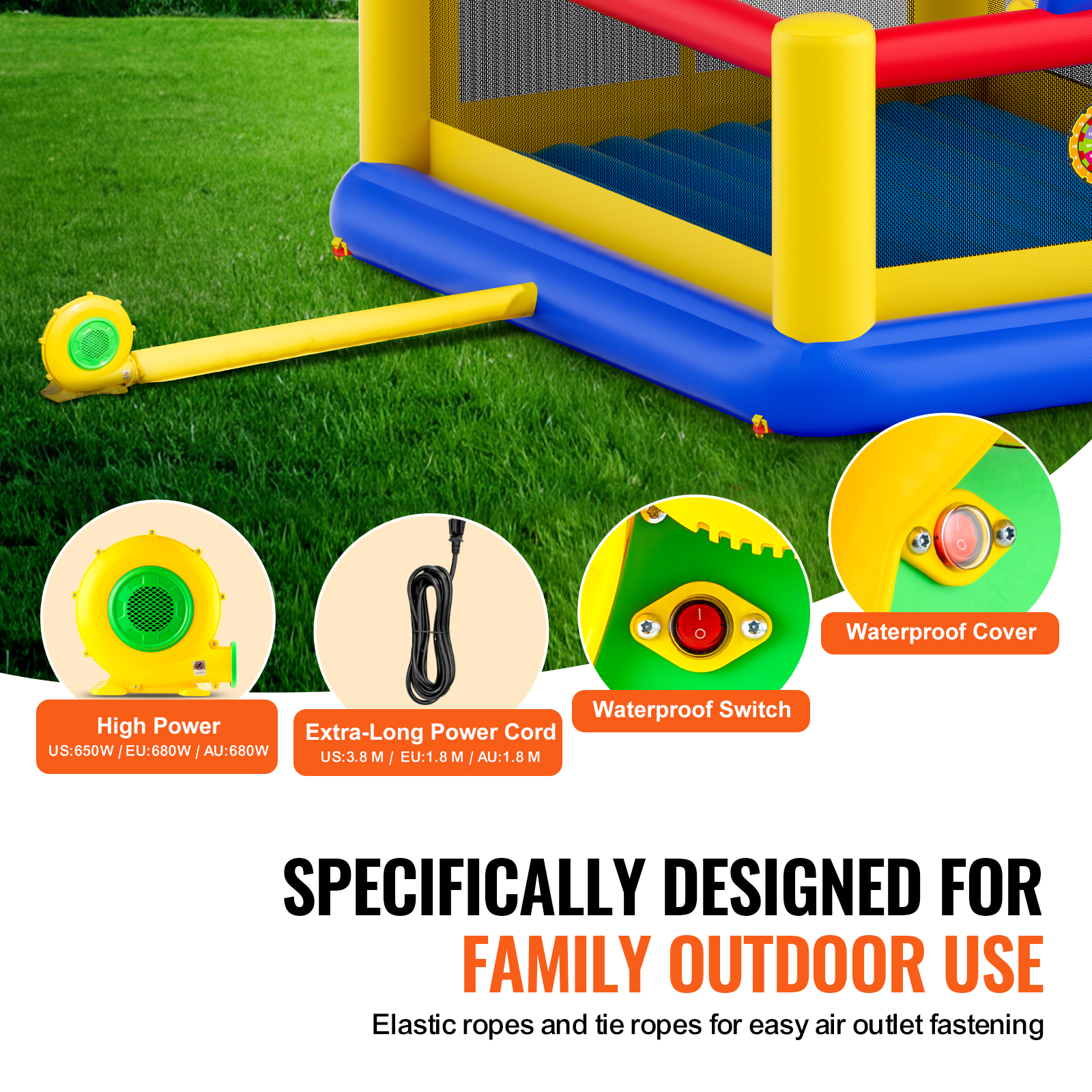 Large Multicolor Inflatable Bounce House with Slide and Basketball Hoop