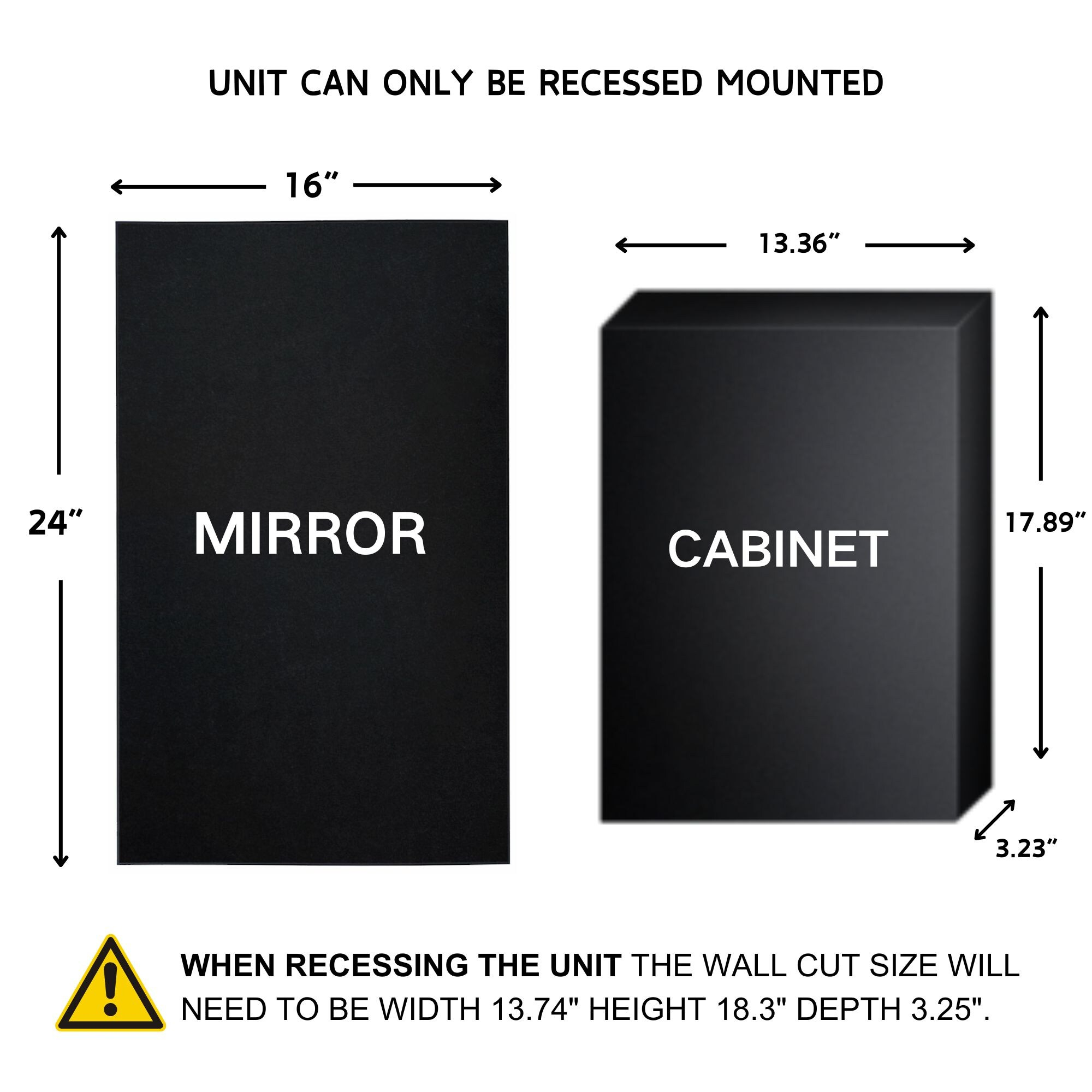TEHOME Black Metal Framed Recessed Bathroom Medicine Cabinet with Mirror 16 x 24''