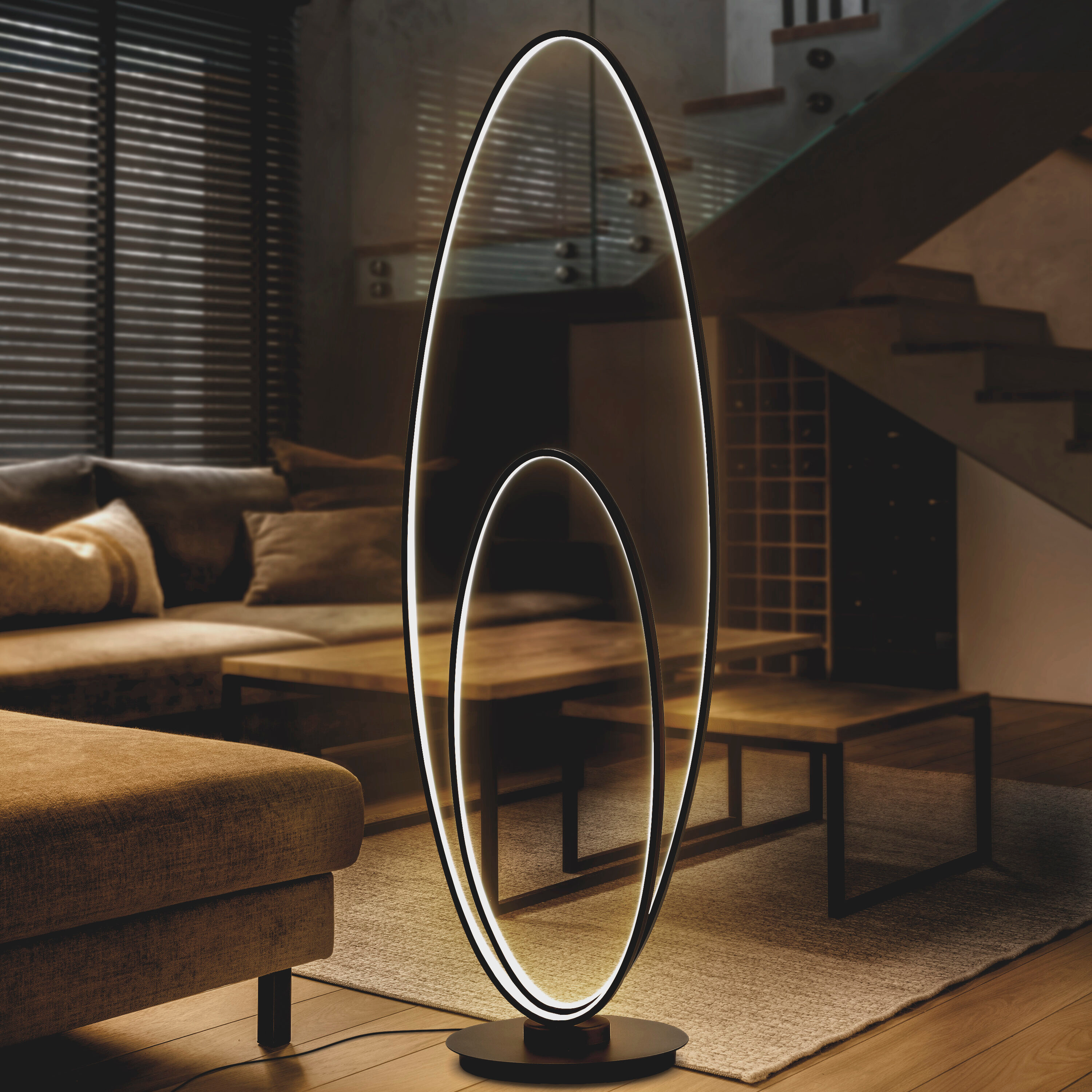 JONATHAN Y JYL9540A Looper 47" Metal Modern Contemporary Oval Dimmable Integrated LED Floor Lamp for living room, dinning room, bedroom, office, Black