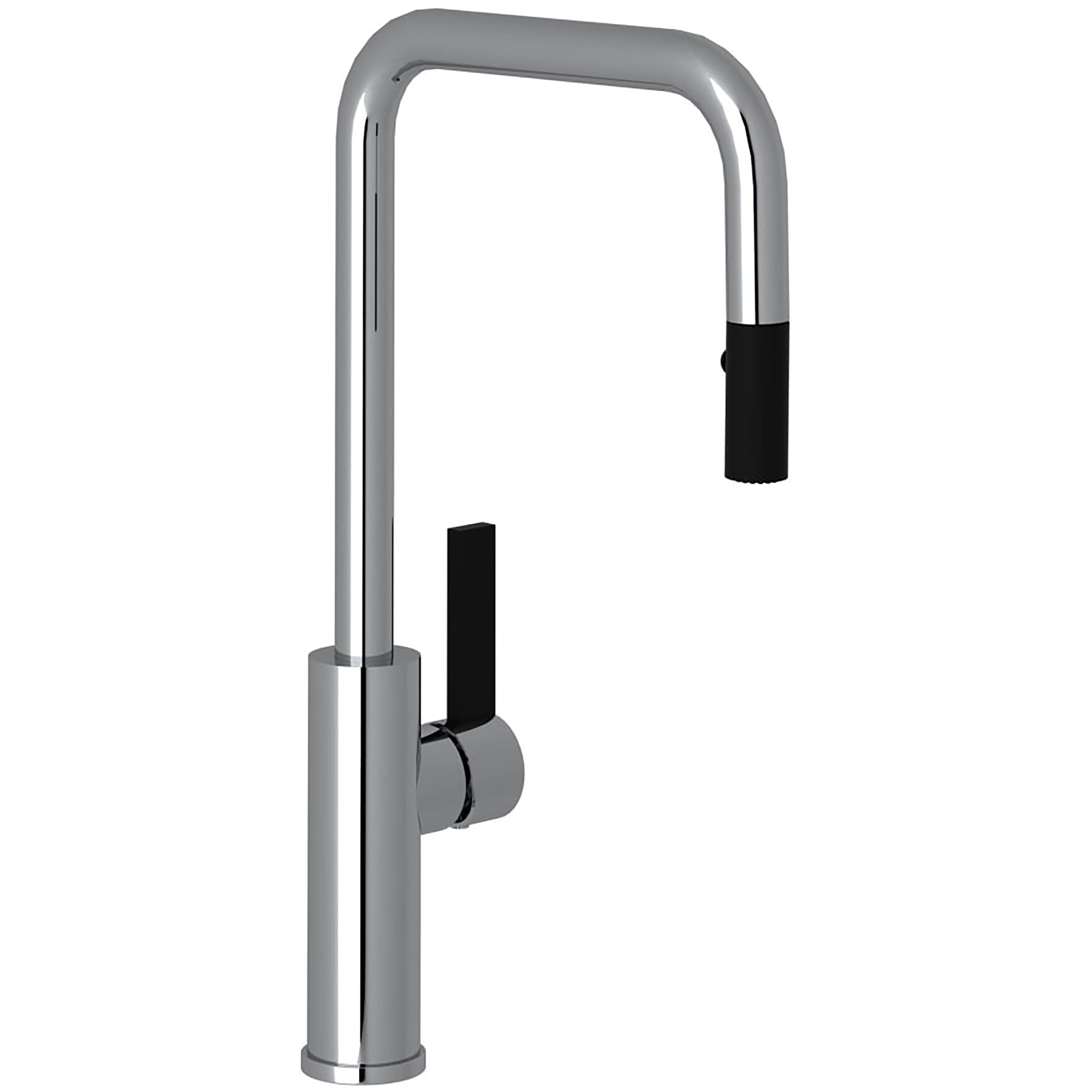 Polished Chrome and Matte Black Transitional Kitchen Faucet with Pull-out Spray