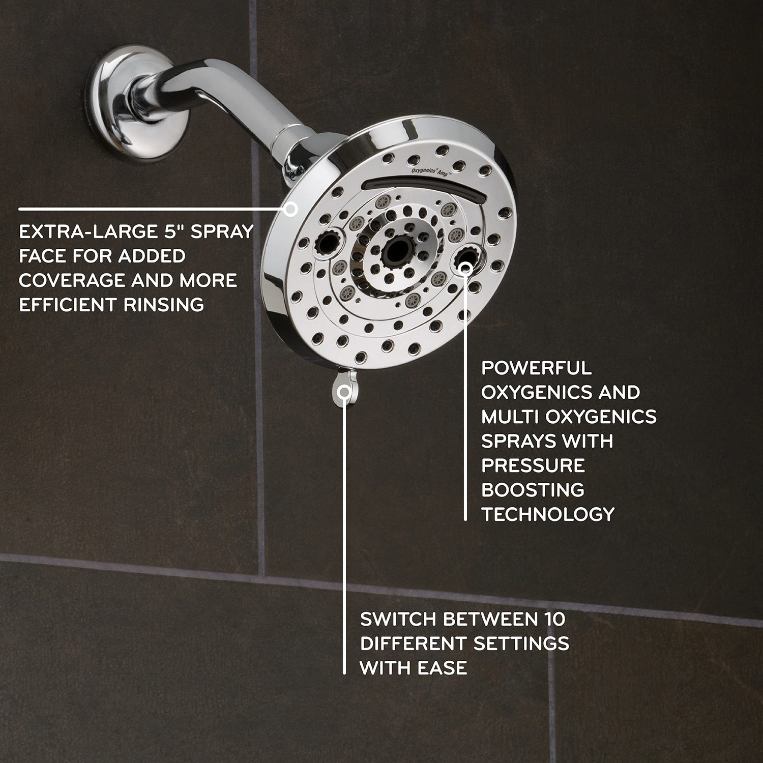 Oxygenics Amp Chrome Fixed Shower Head 1.8-GPM (6.8-LPM)