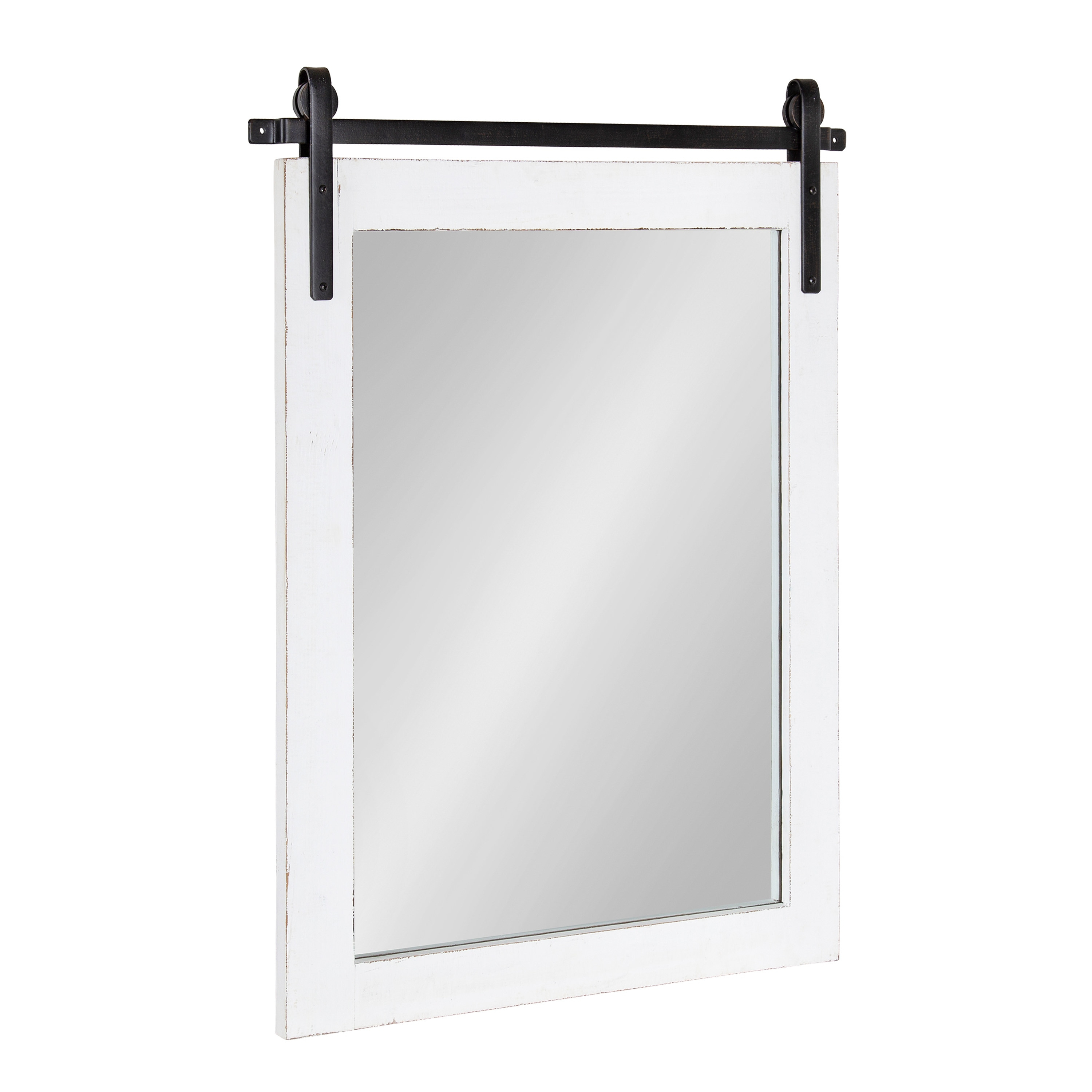 Kate and Laurel Cates Farmhouse Wood Framed Wall Mirror, 18 x 26, White, Barn Door-Inspired Rustic Mirrors for Wall