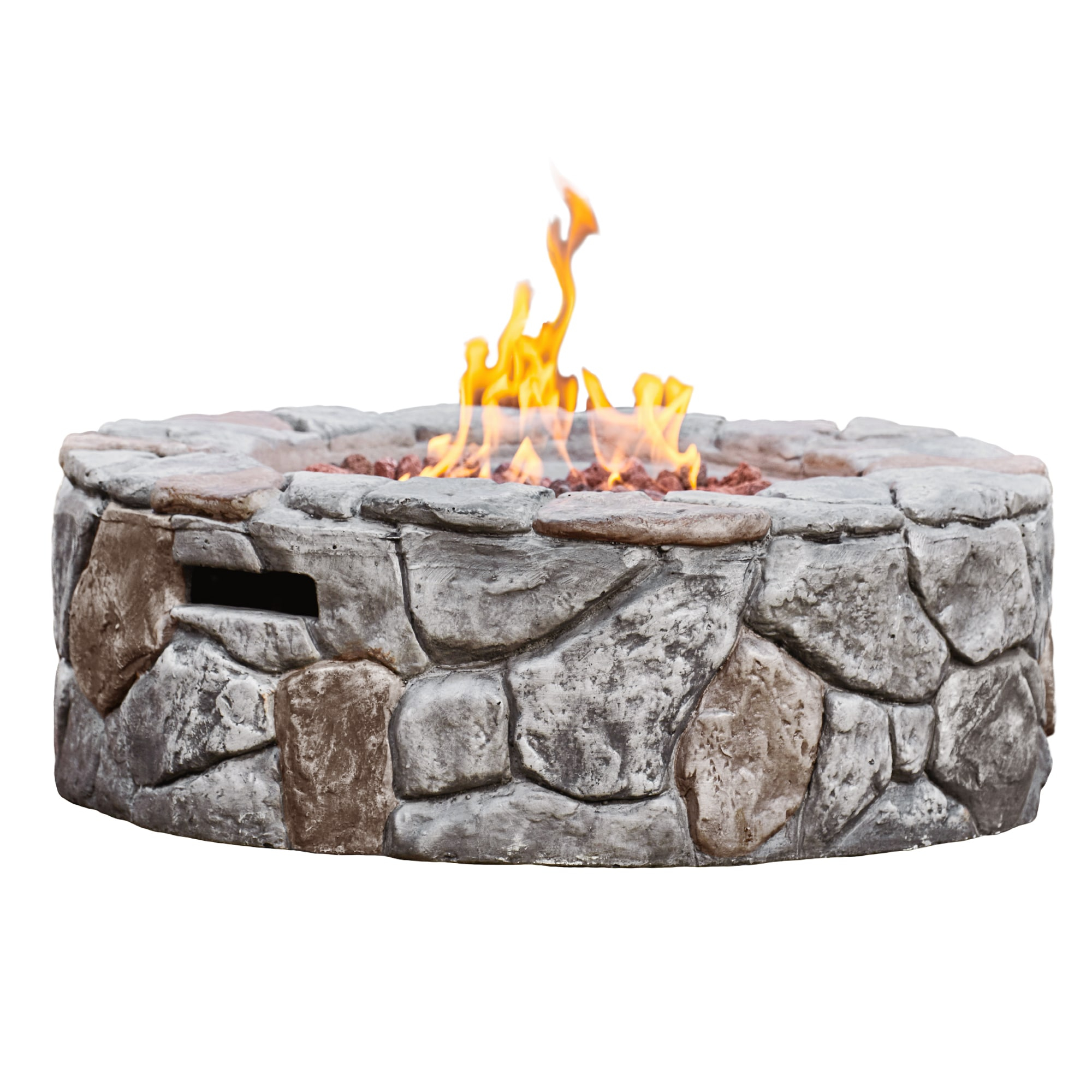 Grayson 28" Outdoor Round Stone Propane Gas Fire Pit - Teamson Home