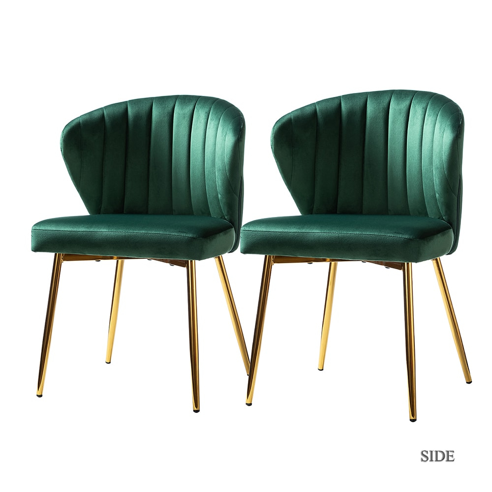 Home Kitchen Velvet Dining Chairs Set of 2 Upholstered Side Chairs Accent Channel Tufted Metal Legs Living Room Bedroom Green