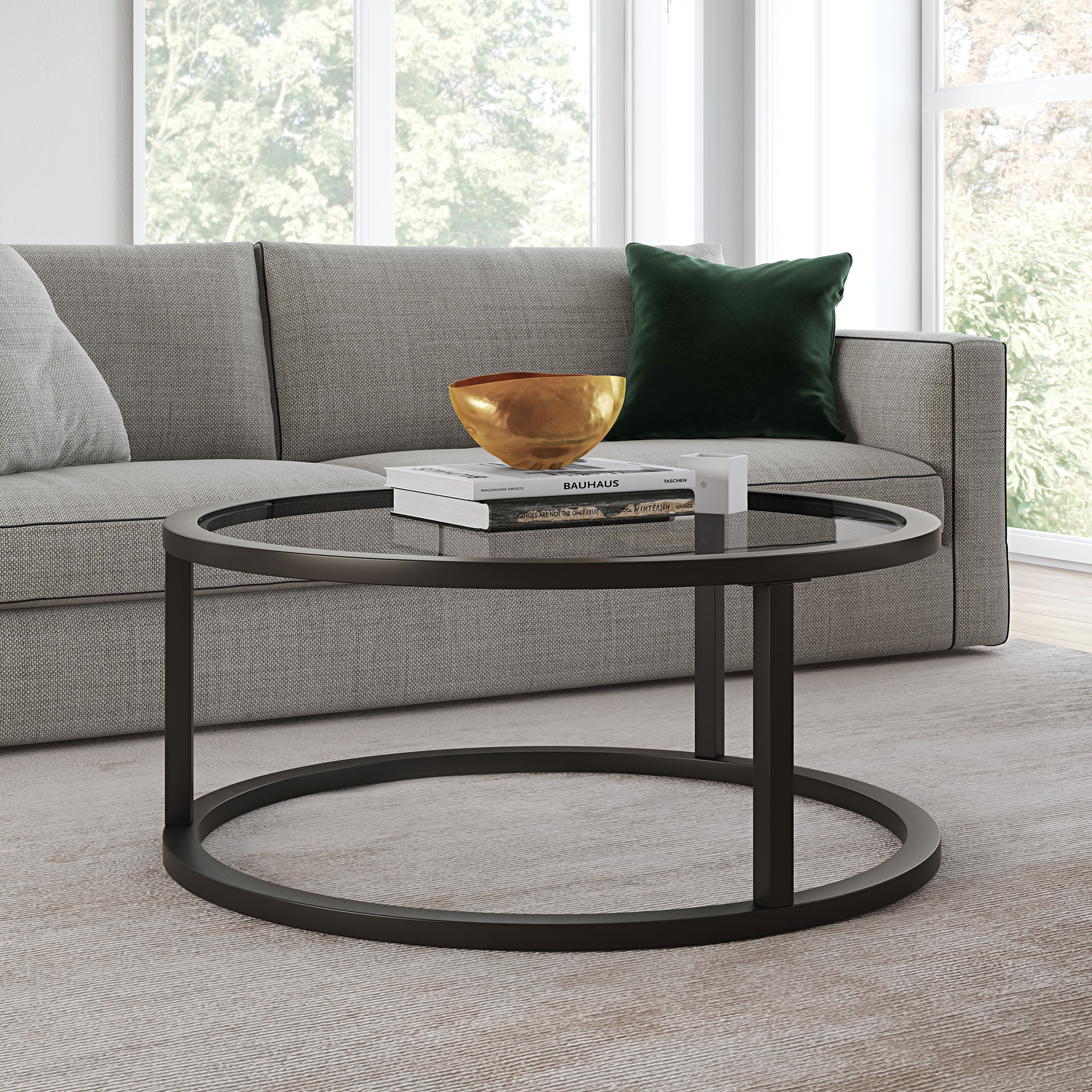 Evelyn&Zoe Parker 35" Wide Round Coffee Table, Blackened Bronze