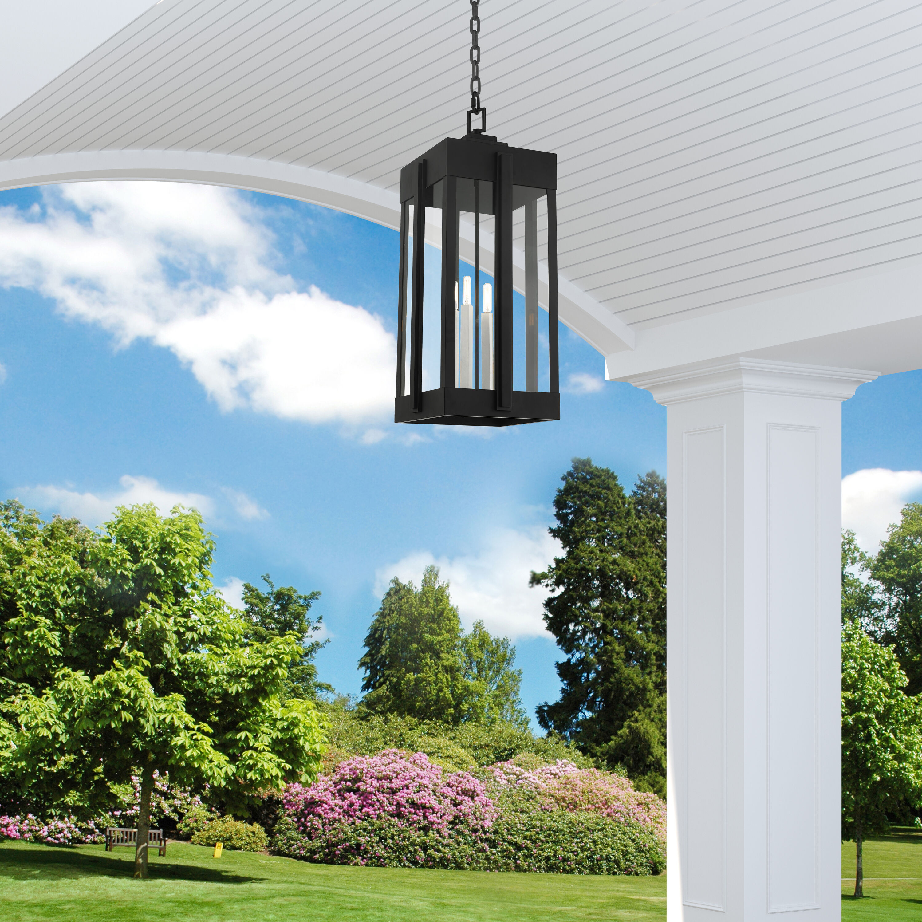 27720-04-Livex Lighting-Lexington - 4 Light Outdoor Pendant Lantern in Art Deco Style - 12.63 Inches wide by 29.88 Inches high-Black Finish