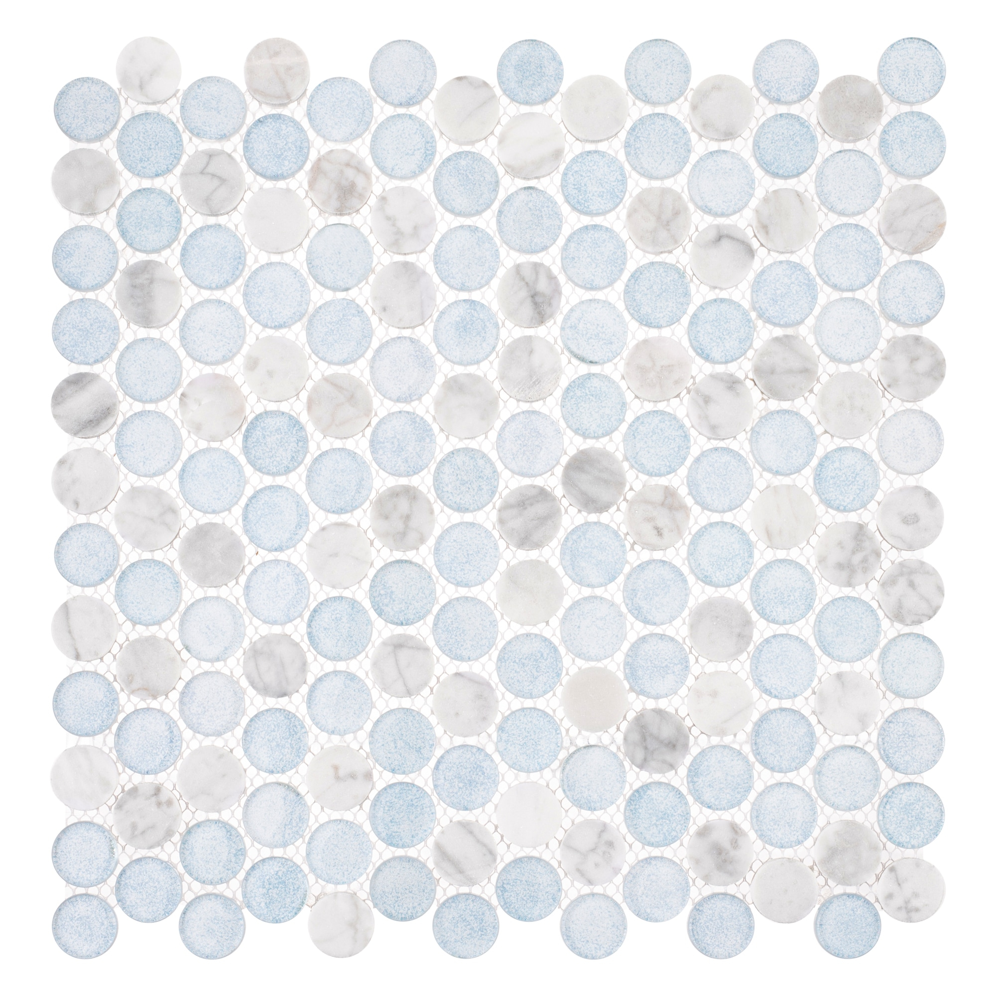 Space 3/4" Penny Round Glass & Natural Stone Mosaic Kitchen Backsplash, Bathroom, Shower, Wall and Floor Tile