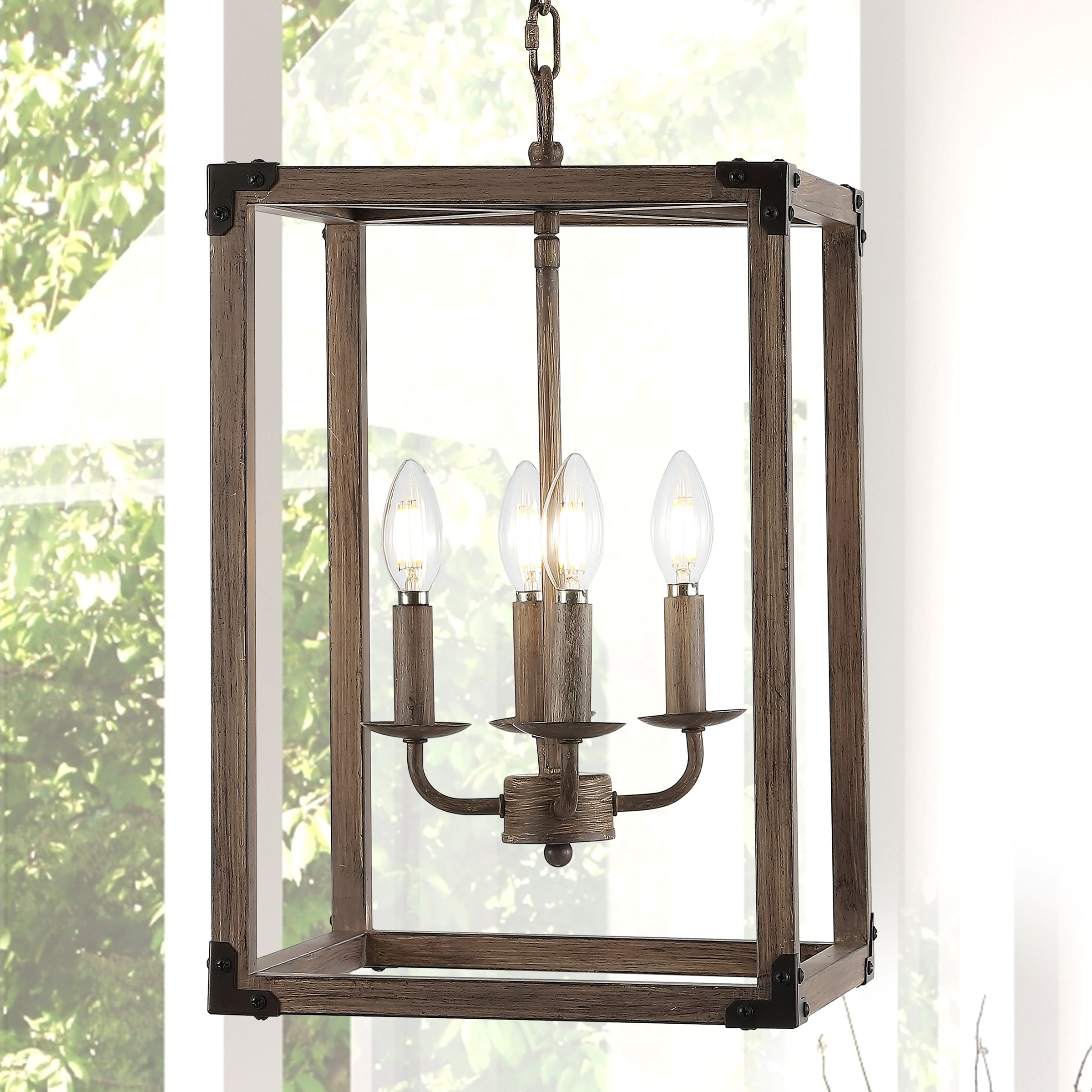 Magnolia 12.13" 4-Light Adjustable Iron Rustic Farmhouse LED Pendant, Brown