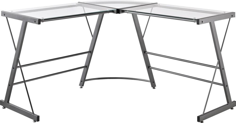 Ameriwood Home Glass L-Shaped Computer Desk, Gray