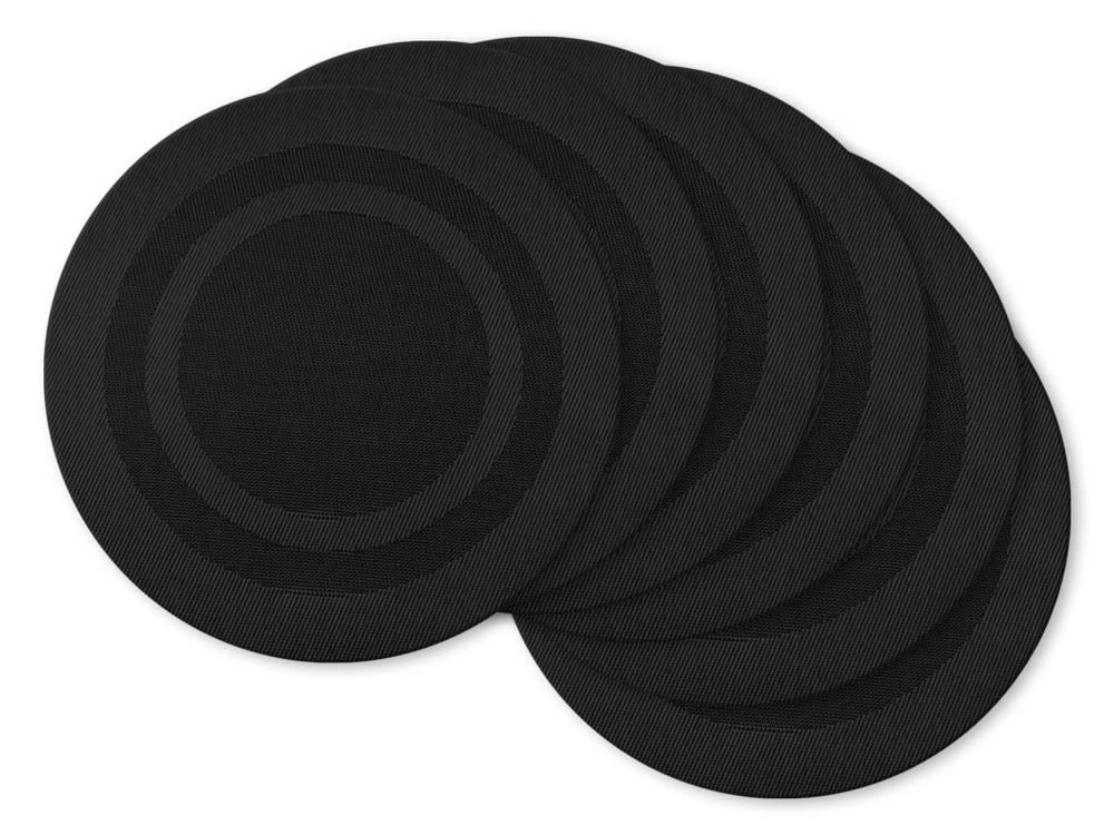 DII PVC Tabletop Collection Woven Indoor/Outdoor, Round Placemat Set, 13.75", Black, 6 Piece