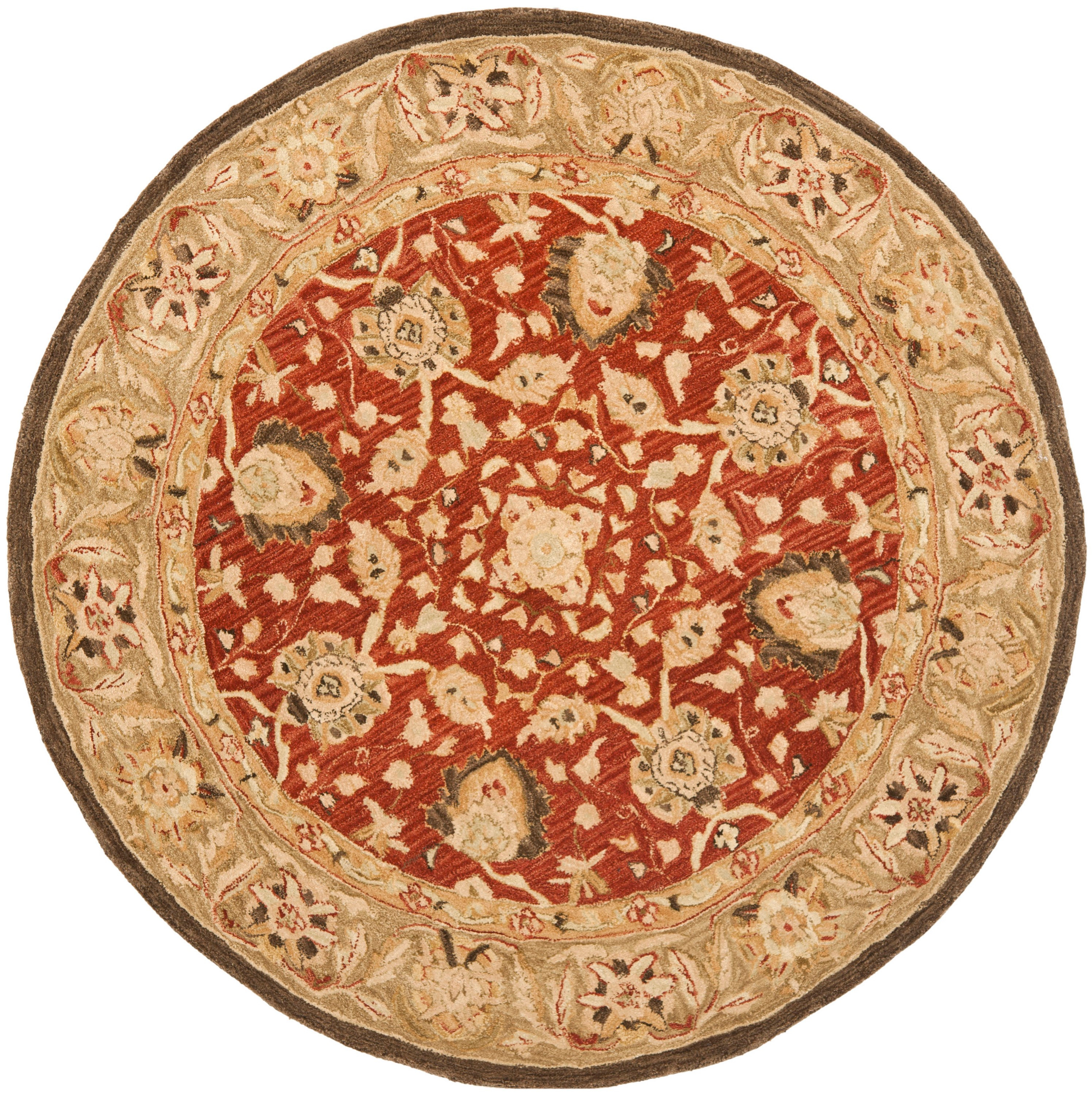 SAFAVIEH Anatolia Venice Traditional Wool Area Rug, Rust/Green, 4' x 4' Round