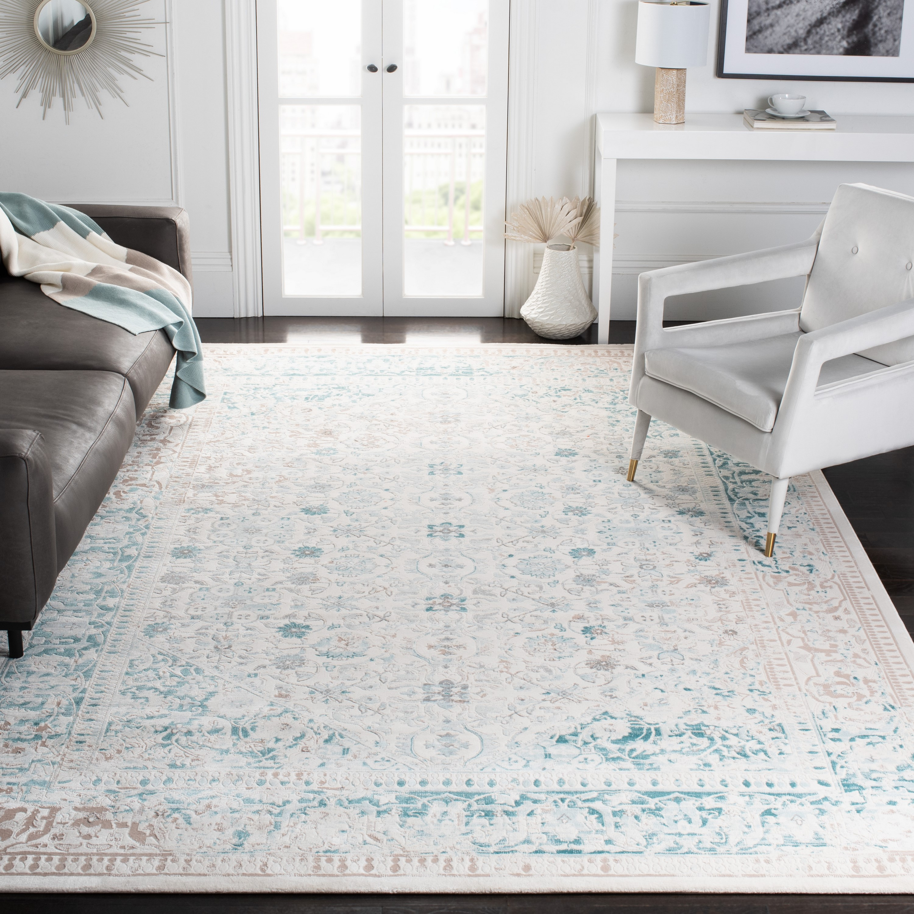 SAFAVIEH Passion Collection Area Rug - 8' x 11', Turquoise & Ivory, Vintage Distressed Design, Non-Shedding & Easy Care, Ideal for High Traffic Areas in Living Room, Bedroom (PAS405B)