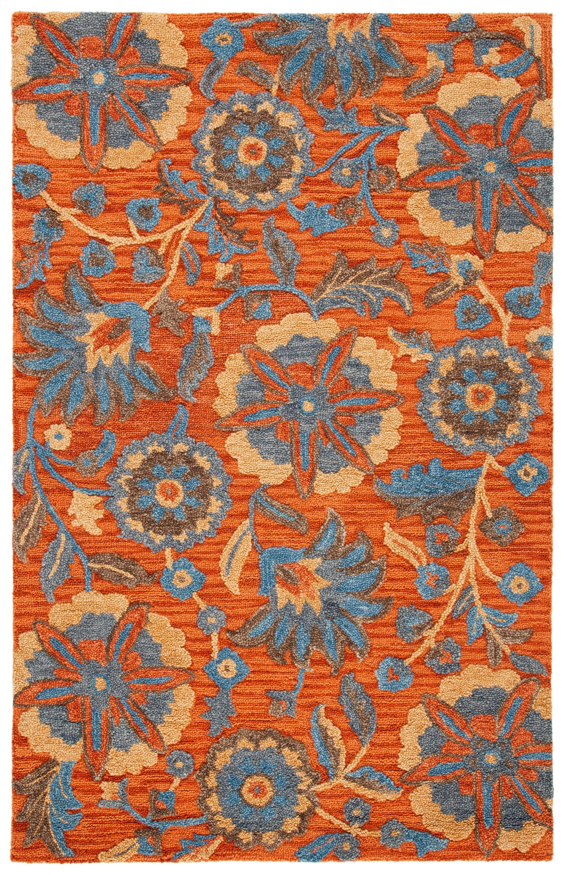 SAFAVIEH Blossom Riley Floral Area Rug, Rust/Blue, 3' x 5'