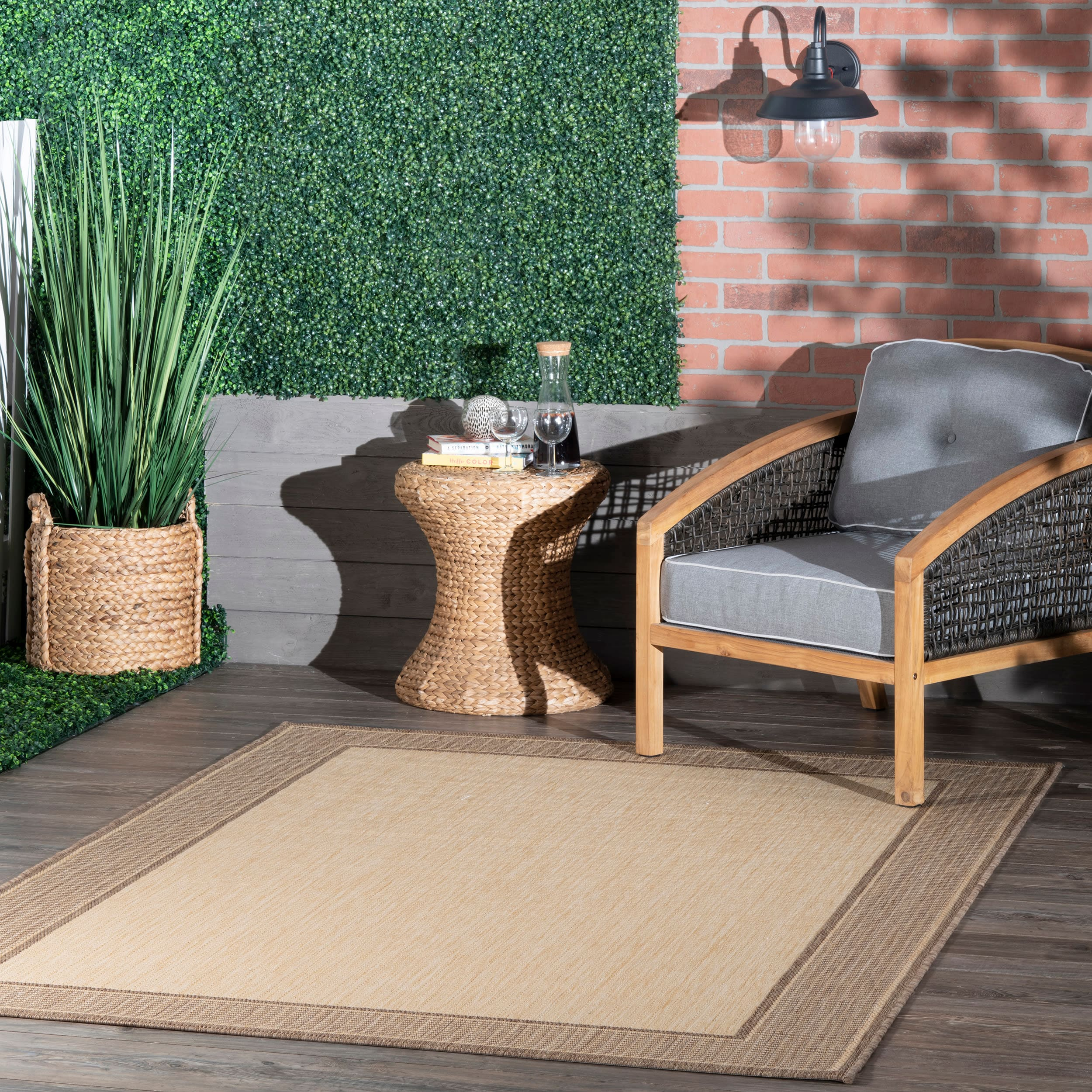 nuLOOM Gris Border Indoor/Outdoor Area Rug, 7' 6" x 10' 9", Beige