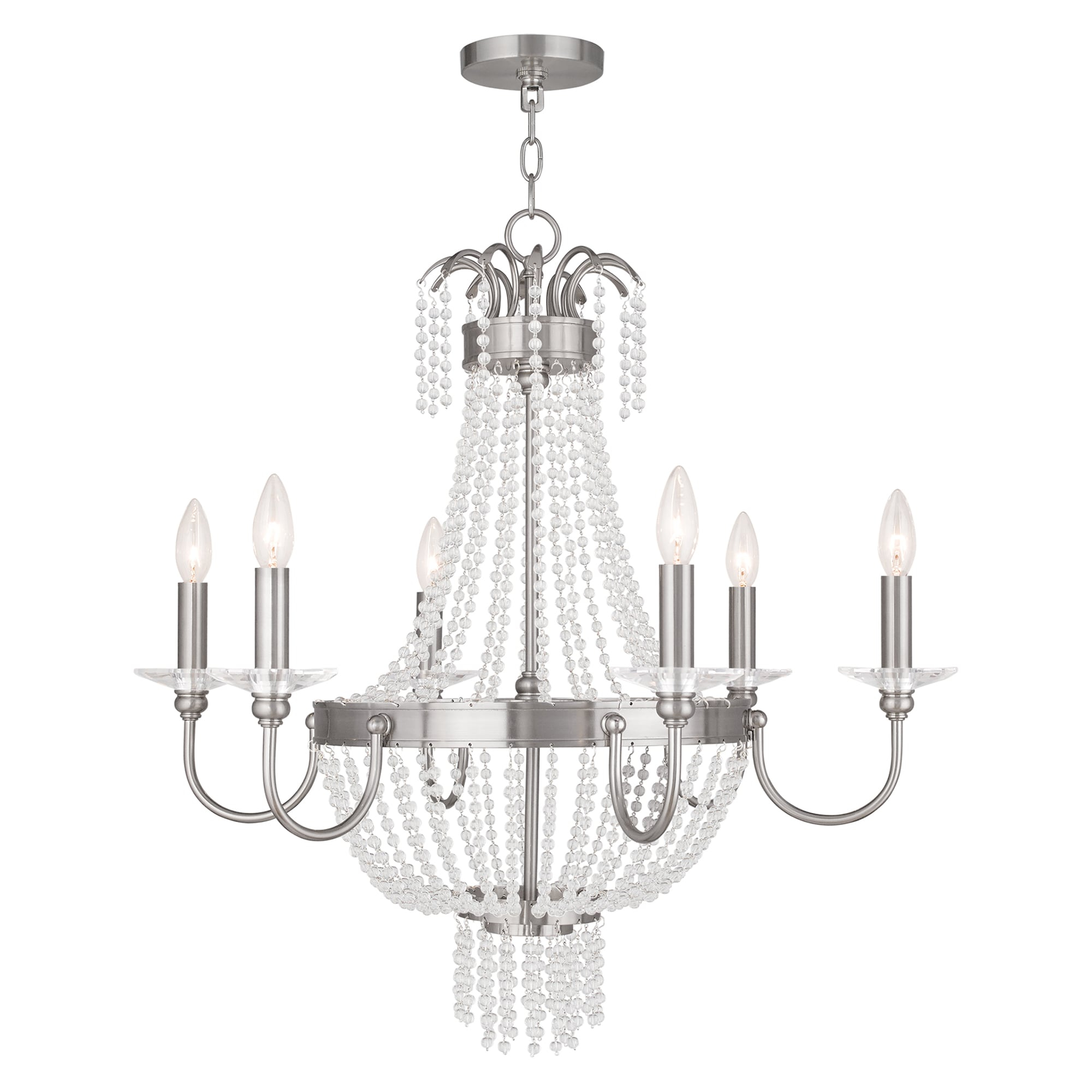 Brushed Nickel and Clear Crystal 6-Light Candelabra Chandelier