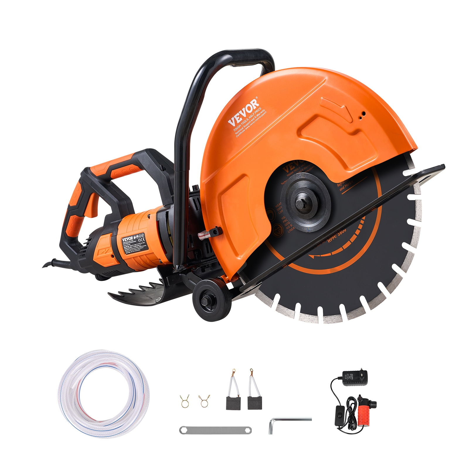 Electric Concrete Saw, 16 in, 3200 W 15 A Motor Circular Saw Cutter with Max. 6 in Adjustable Cutting Depth, Wet Disk Saw Cutter Includes Water Line, Pump and Blade, for Stone, Brick