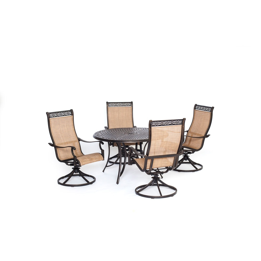 Hanover Manor 5-Piece Adult Modern PVC Aluminum Round Patio Dining Set Cast Sling