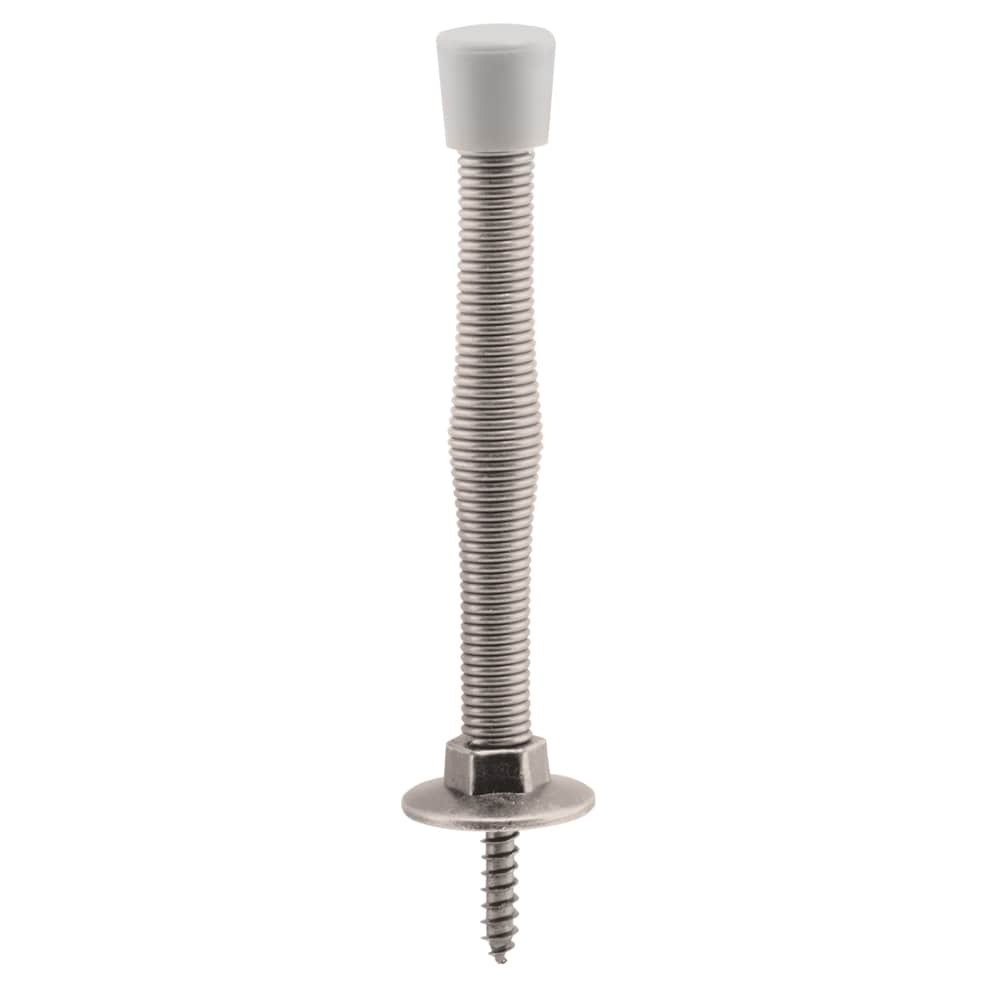 Prime-Line Door Stop, Spring Steel, Satin Nickel, Rubber Tip, Baseboard Mount (Single Pack)