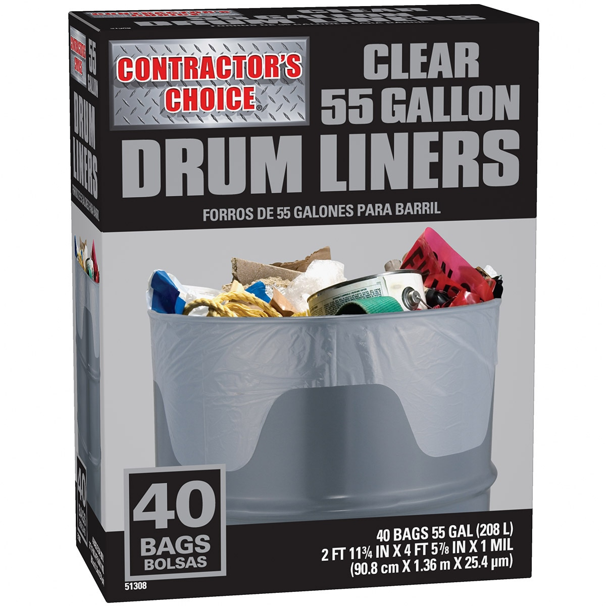 Contractor's Choice Contractor 55-Gallons Scent free Clear Outdoor Plastic Construction Flap Tie Trash Bag 40 -Count