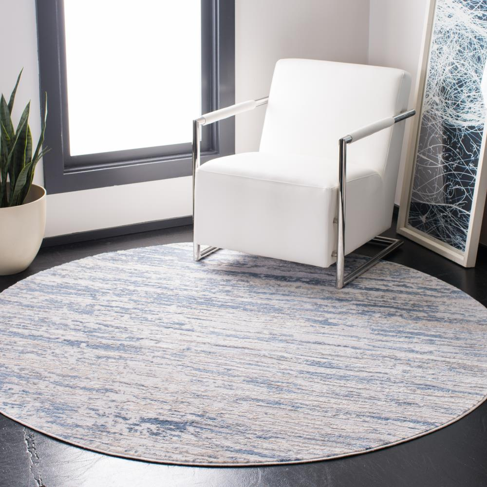 Ivory and Blue Abstract Square Synthetic Rug, 11' x 11'