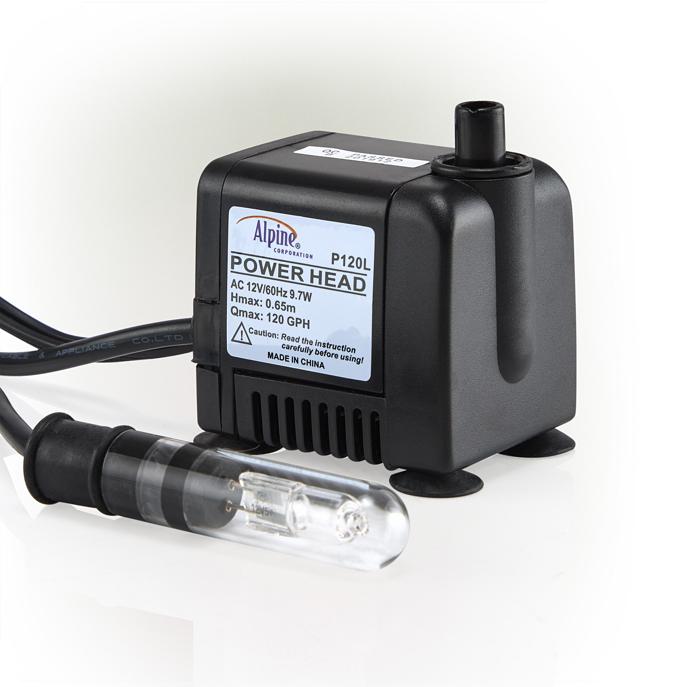 Alpine Corporation Submersible 95 GPH Fountain Pump with 5W Halogen Light for Outdoor Fountains, Birdbaths, Ponds, and Garden Water Features