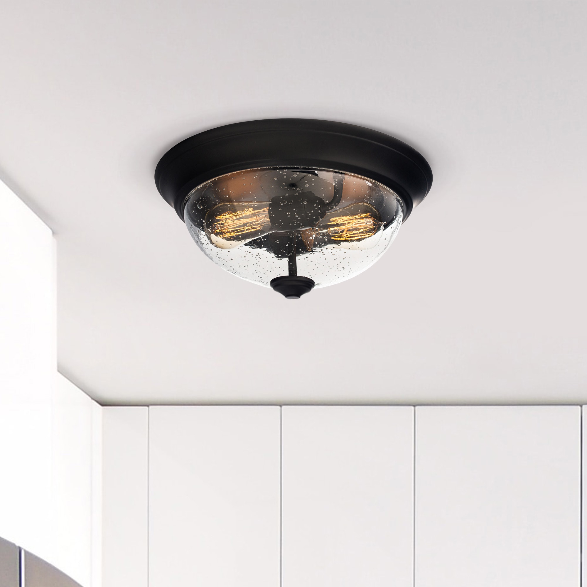 Prominence Home 51381 Designer Series Flushmount Lighting, 13" Seeded Glass, Low Profile, Bronze