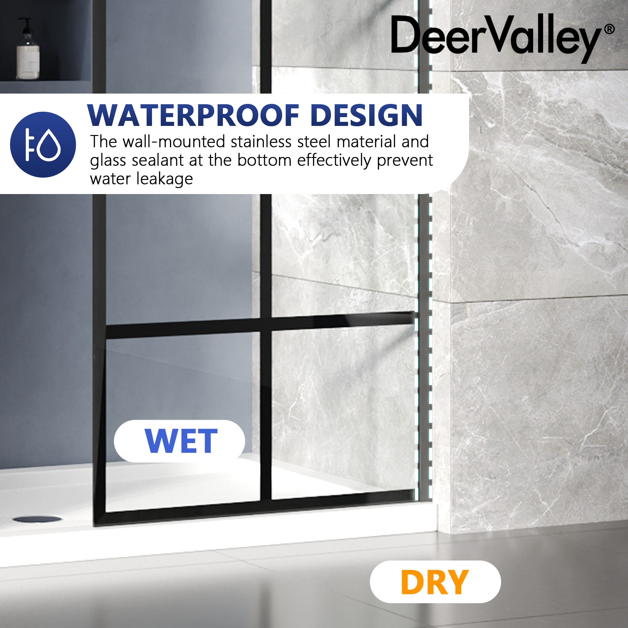 DV-1SD0219 32"×78" Single Fixed Tempered Glass Panel,Framed Shower Screen