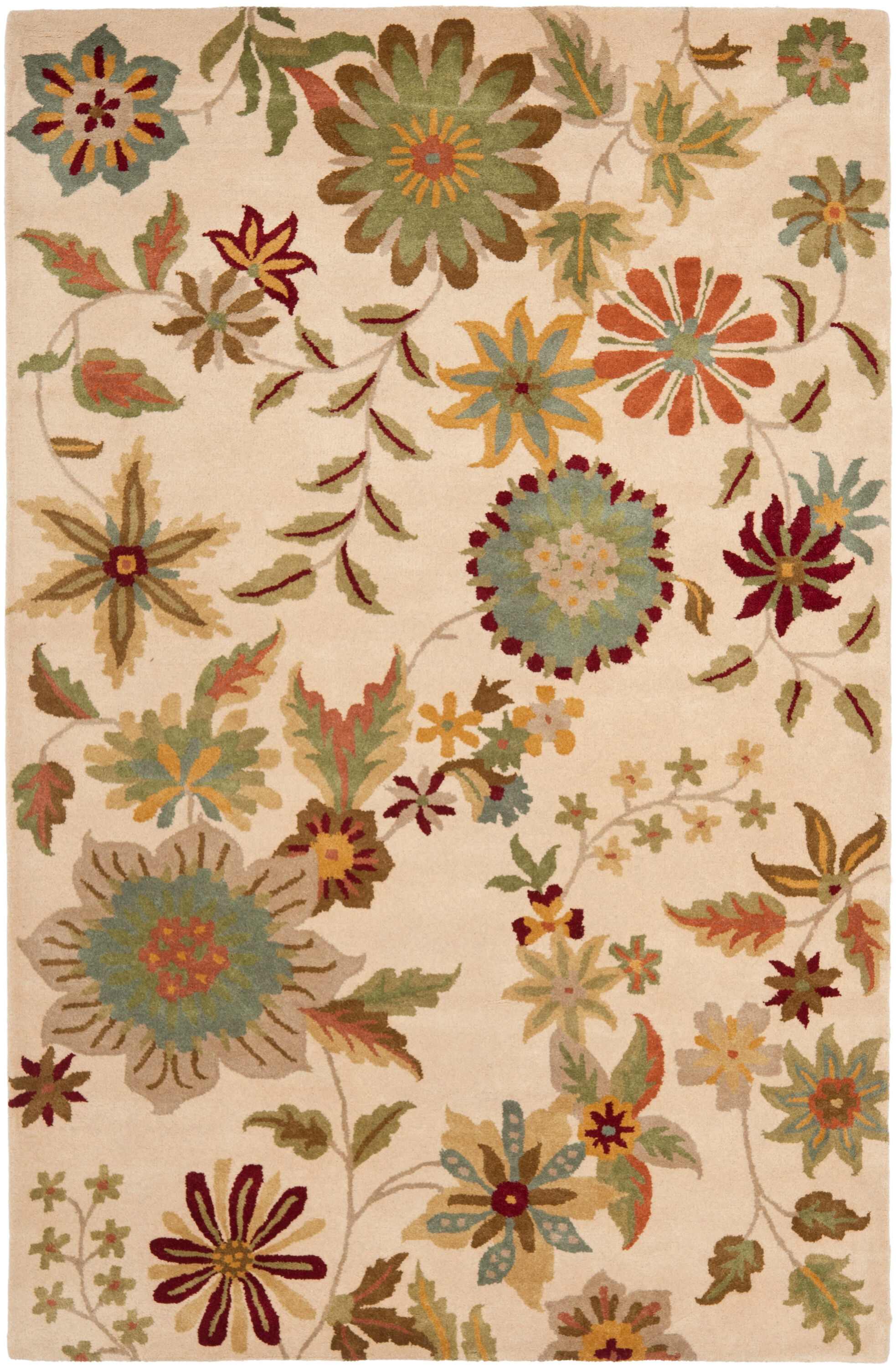 SAFAVIEH Soho Peronel Floral Wool Area Rug, Ivory/Sage, 3'6" x 5'6"