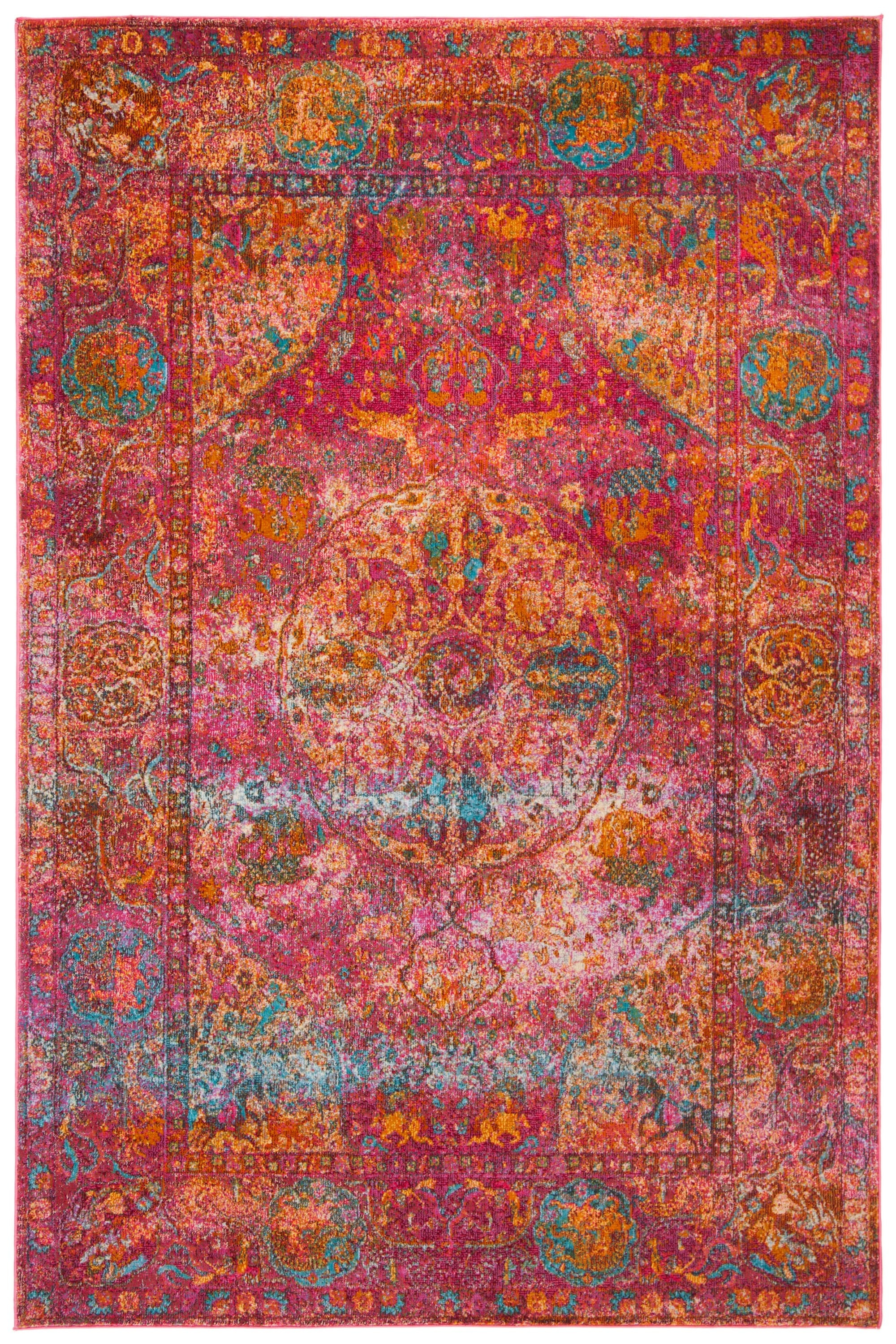 SAFAVIEH Luxor Metha Floral Bordered Area Rug, Fuchsia/Gold, 4' x 6'