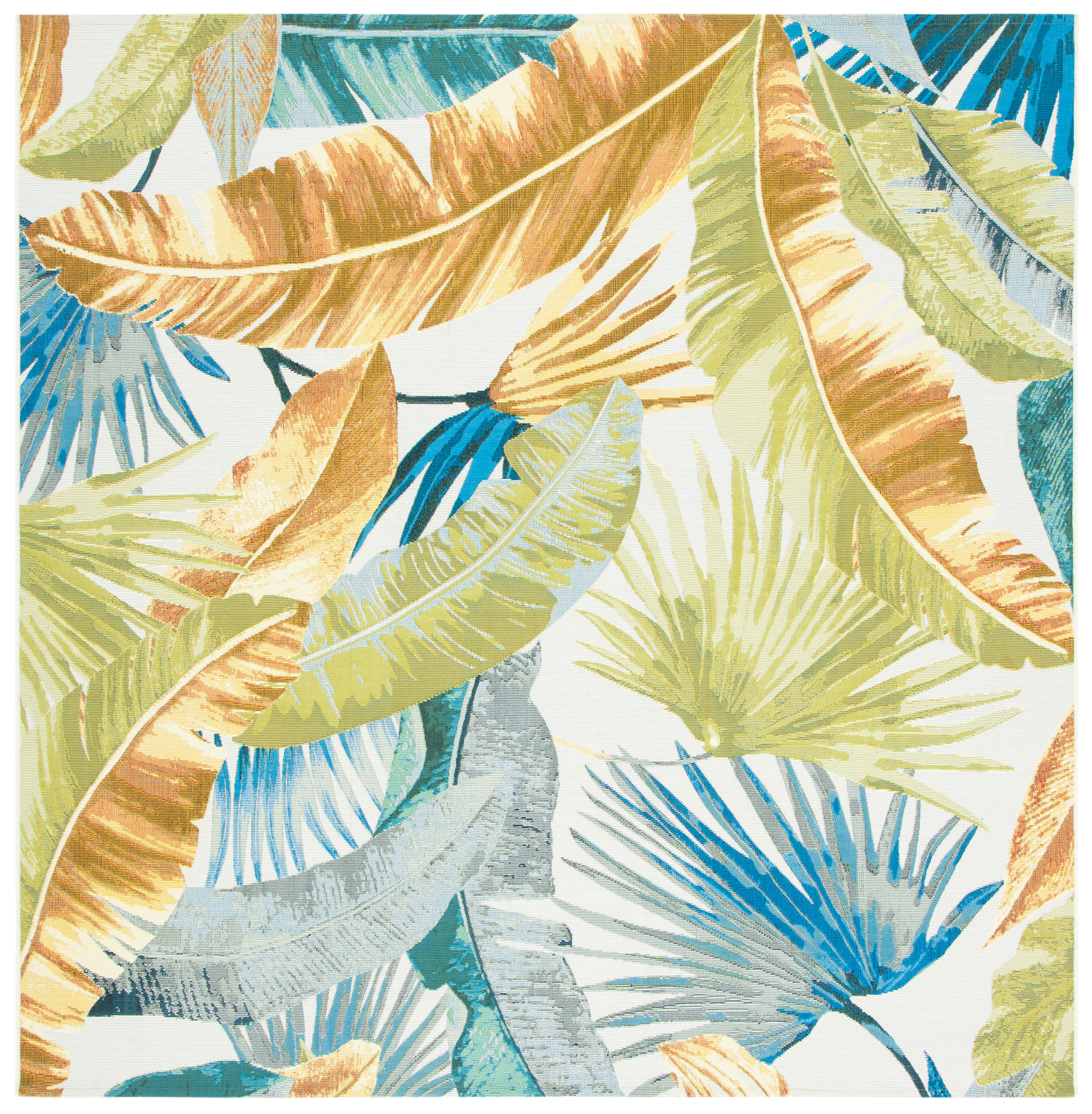 SAFAVIEH Barbados Banana Leaves Outdoor Area Rug, Gold/Green, 8' x 8' Square