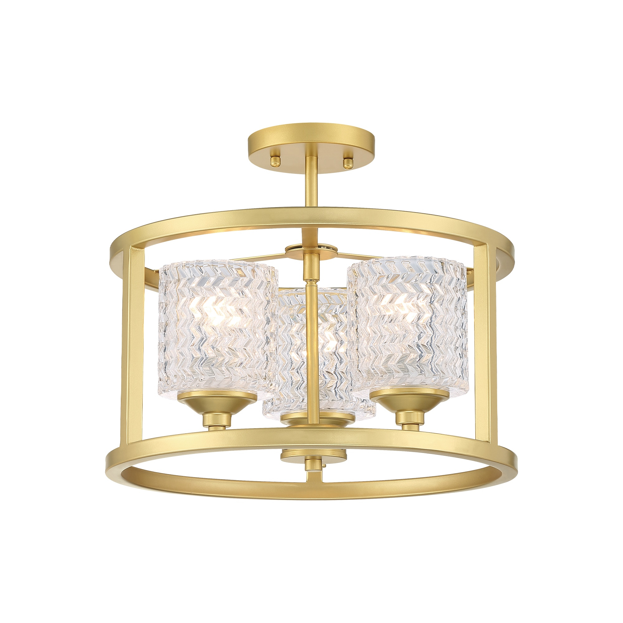 ACROMA Moulins 3-light Modern Farmhouse Semi-Flush Mount Ceiling Lights - 15'' Satin Brass