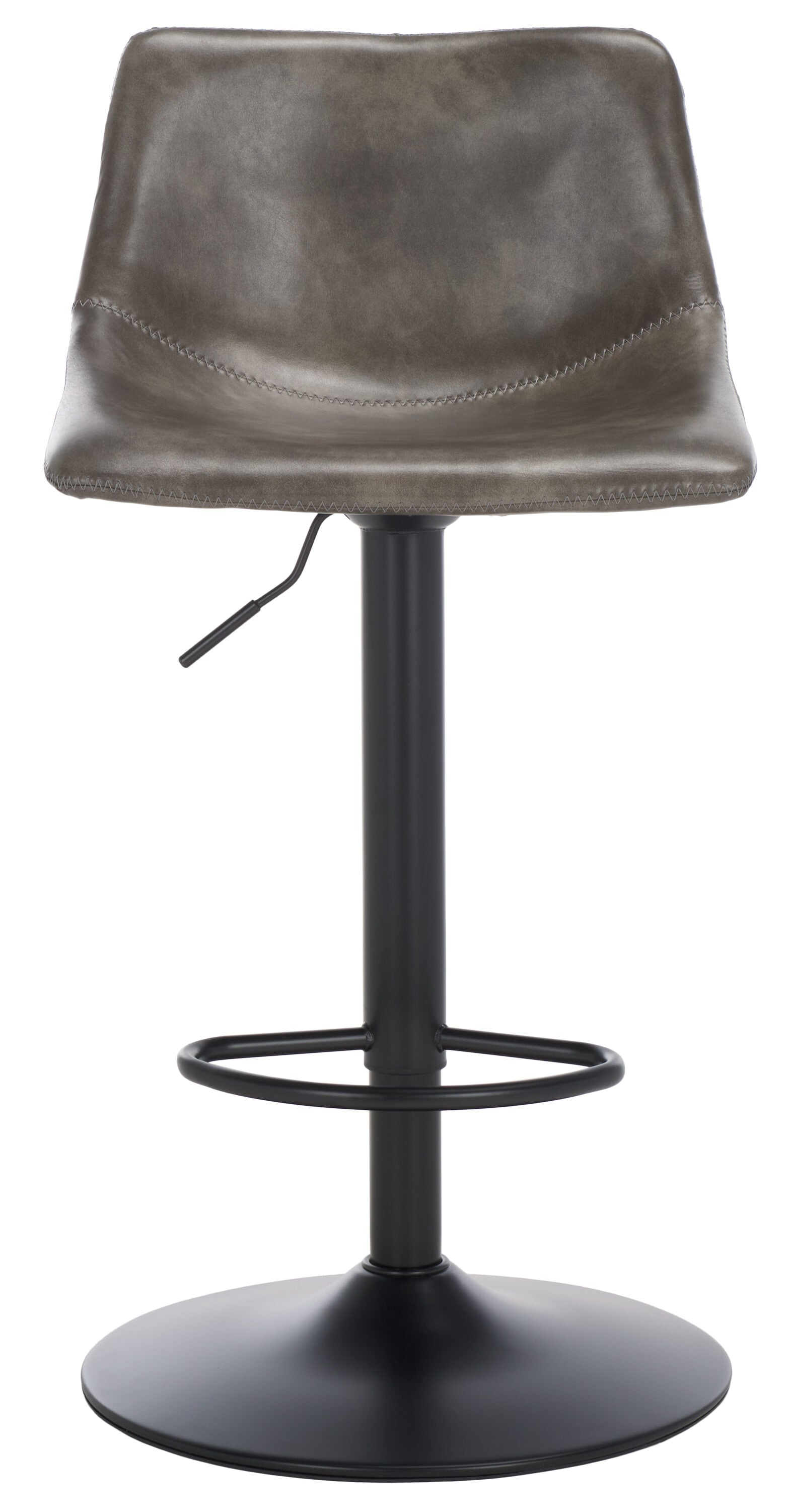 Aelin Adjustable Gray Faux-Leather Swivel Bar Stool with Black Metal Base