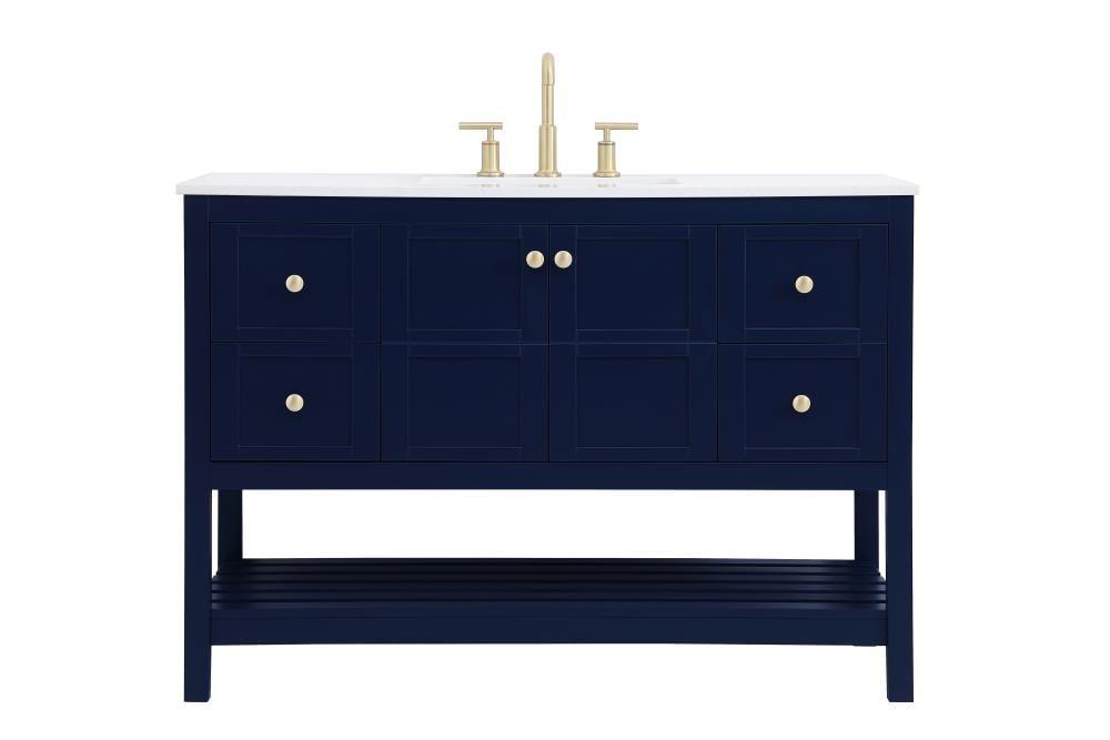 Elegant Decor Theo 48" Steel and Solid Wood Single Bathroom Vanity in Blue