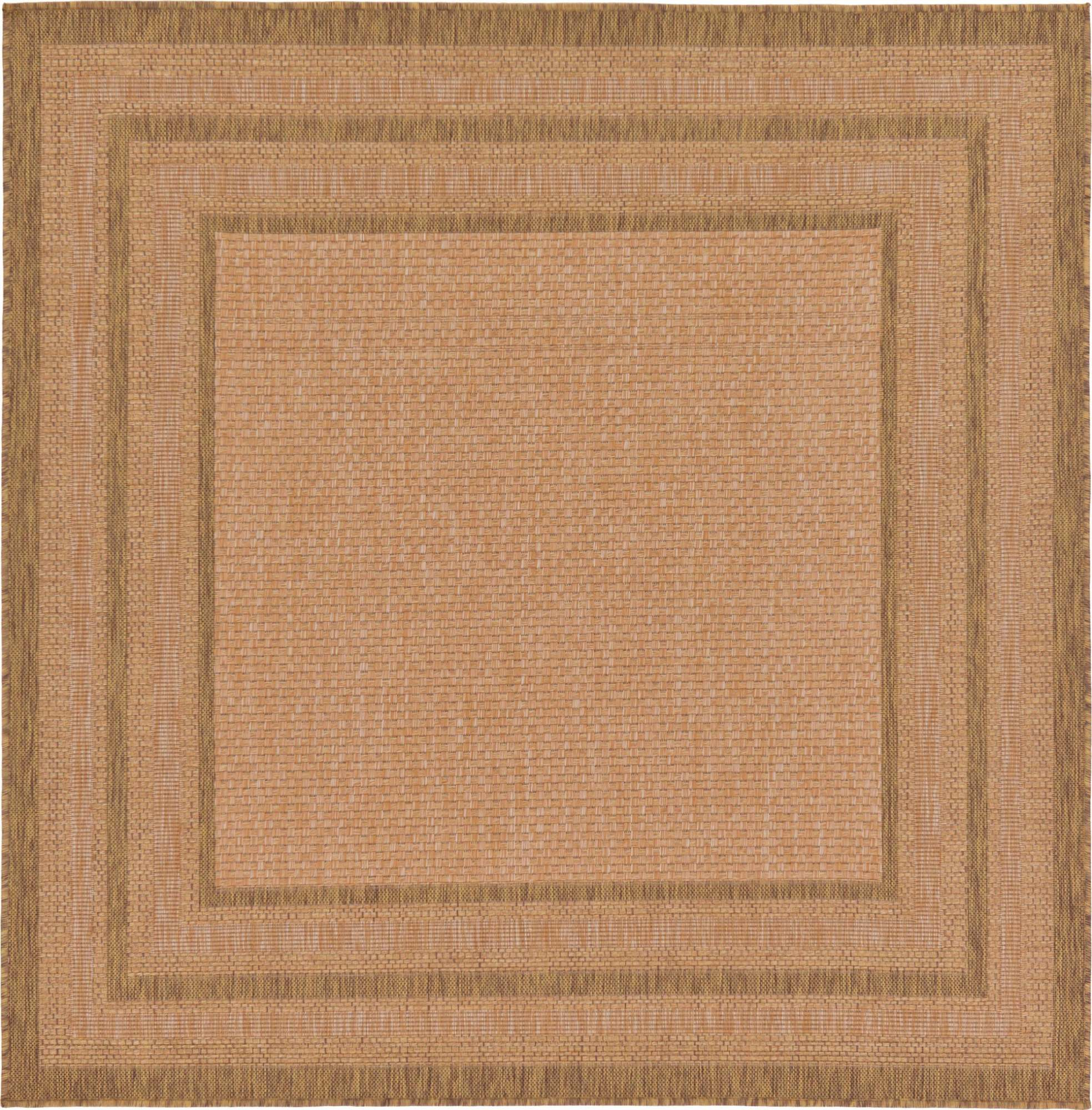Multi Border Easy-Care Square Outdoor Rug 6' - Light Brown