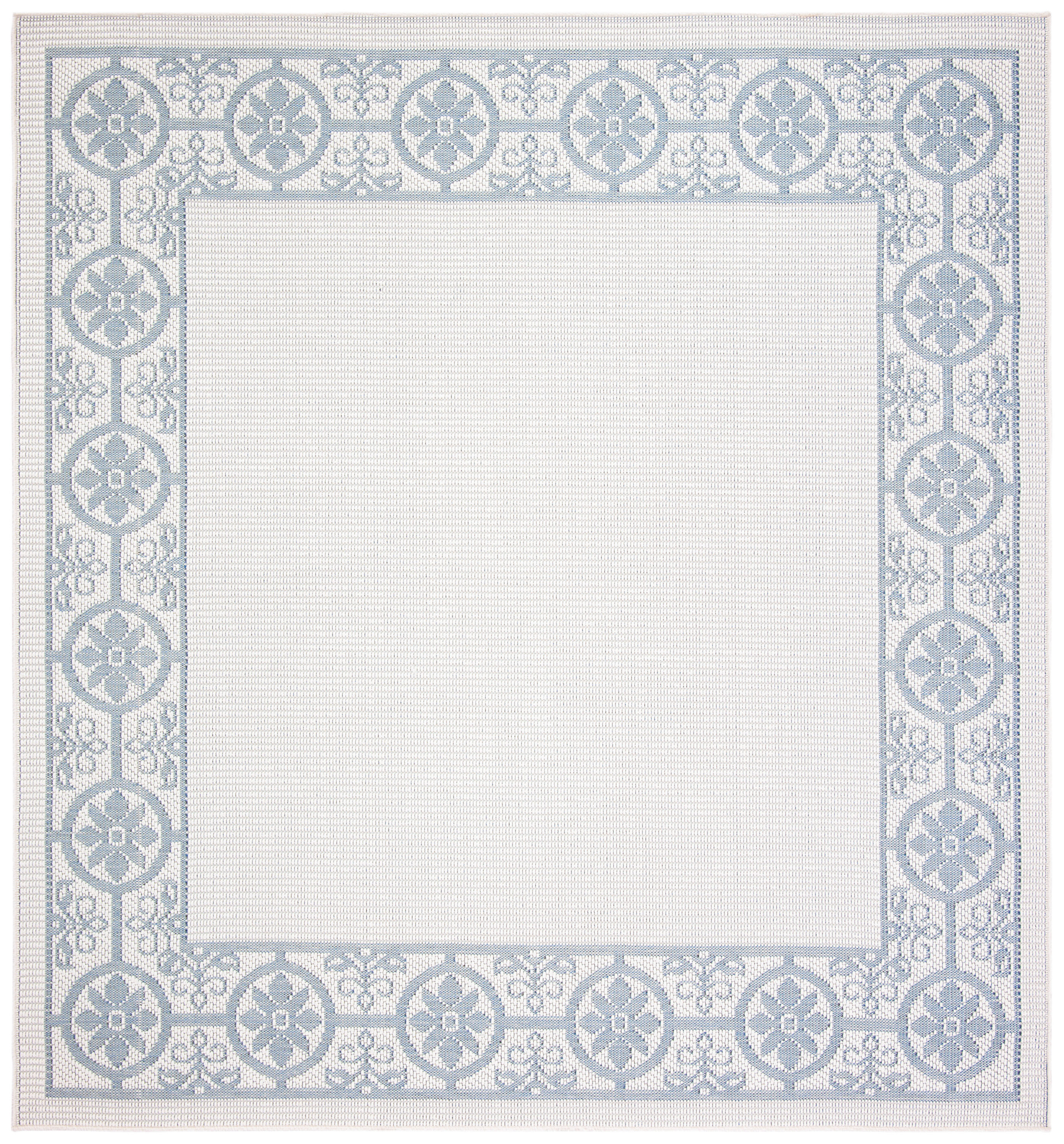 SAFAVIEH Bermuda Zoey Floral Bordered Indoor/Outdoor Area Rug Ivory/Light Blue, 6'7" x 6'7" Square