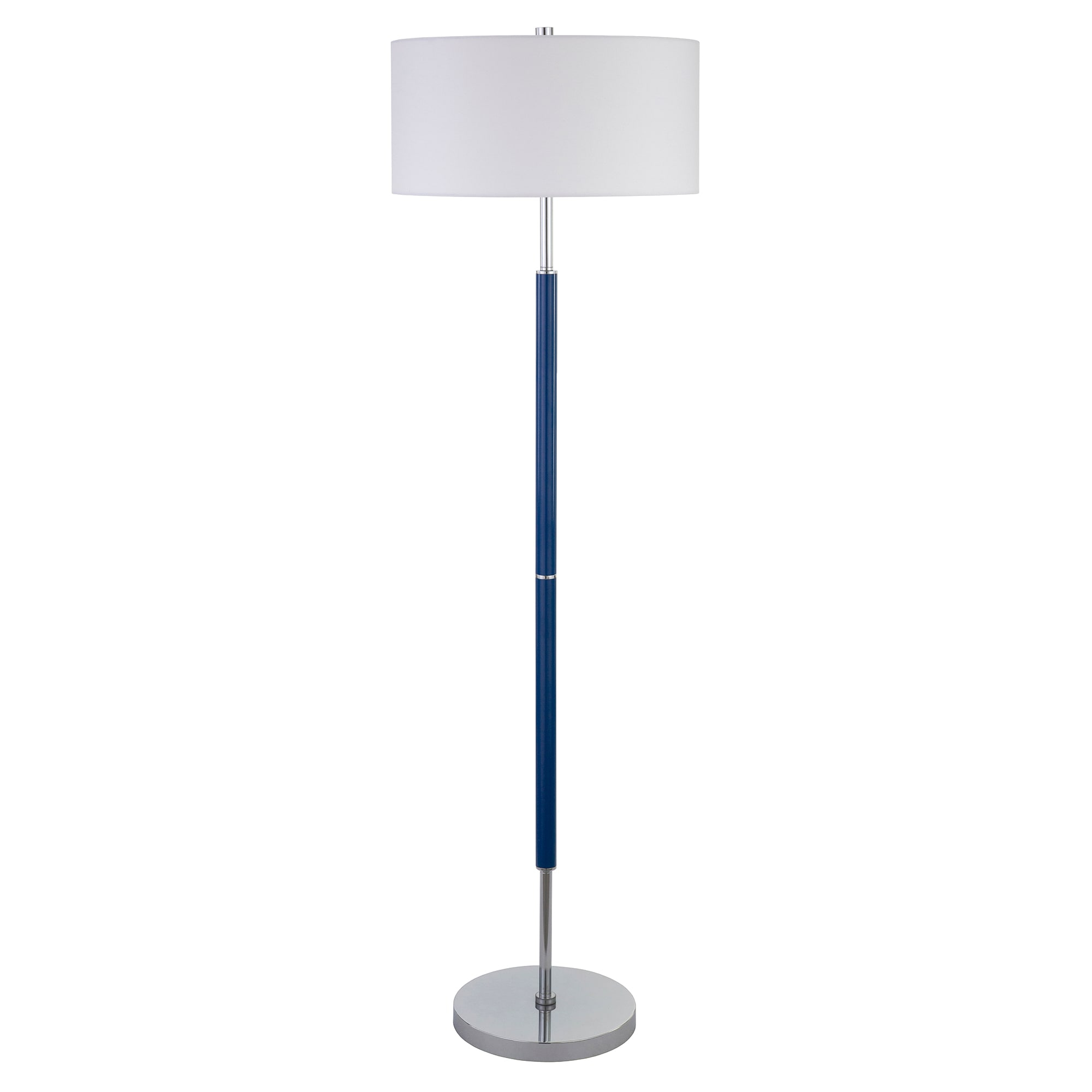 Evelyn&Zoe Simone 2-Light Floor Lamp with Fabric Shade, Blue/Polished Nickel/White