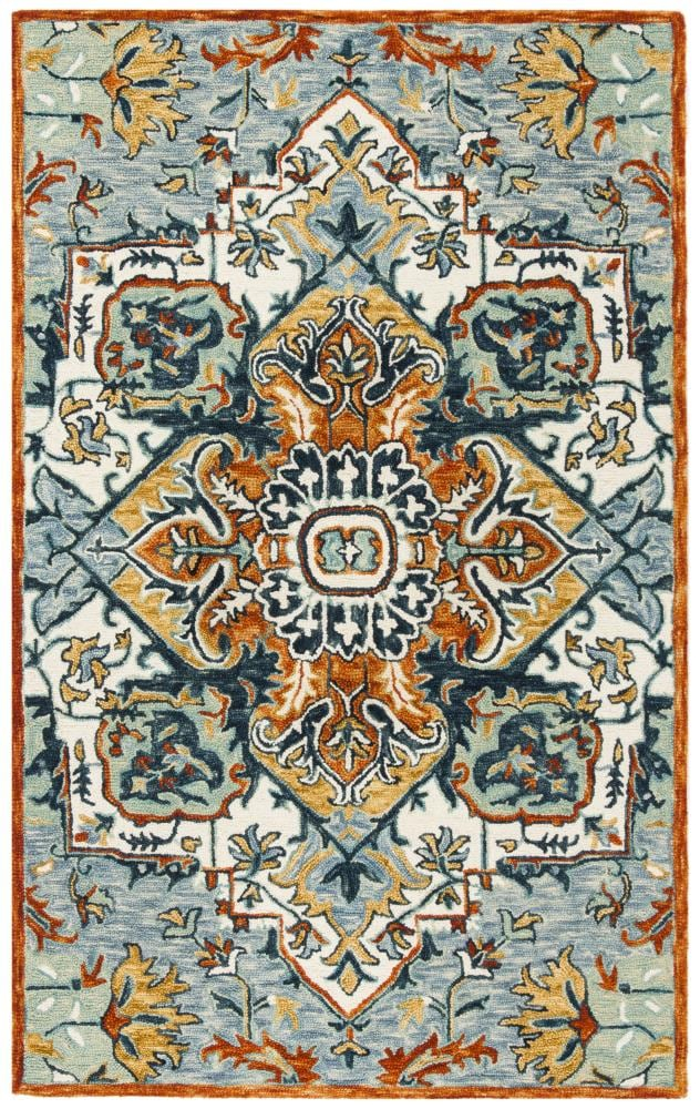 SAFAVIEH Aspen Caroline Southwestern Area Rug, Blue/Rust, 4' x 6'