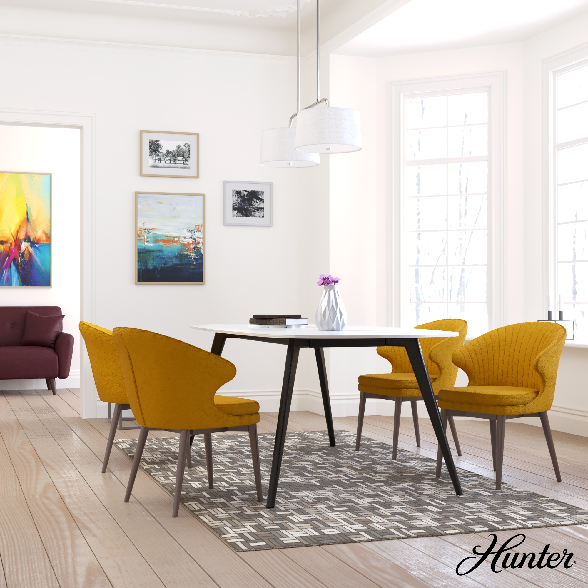 Hunter Cottage Hill 37 Araña Cottage Hill 4 Luces 37" de Ancho Lámpara de Techo Lineal - Níquel