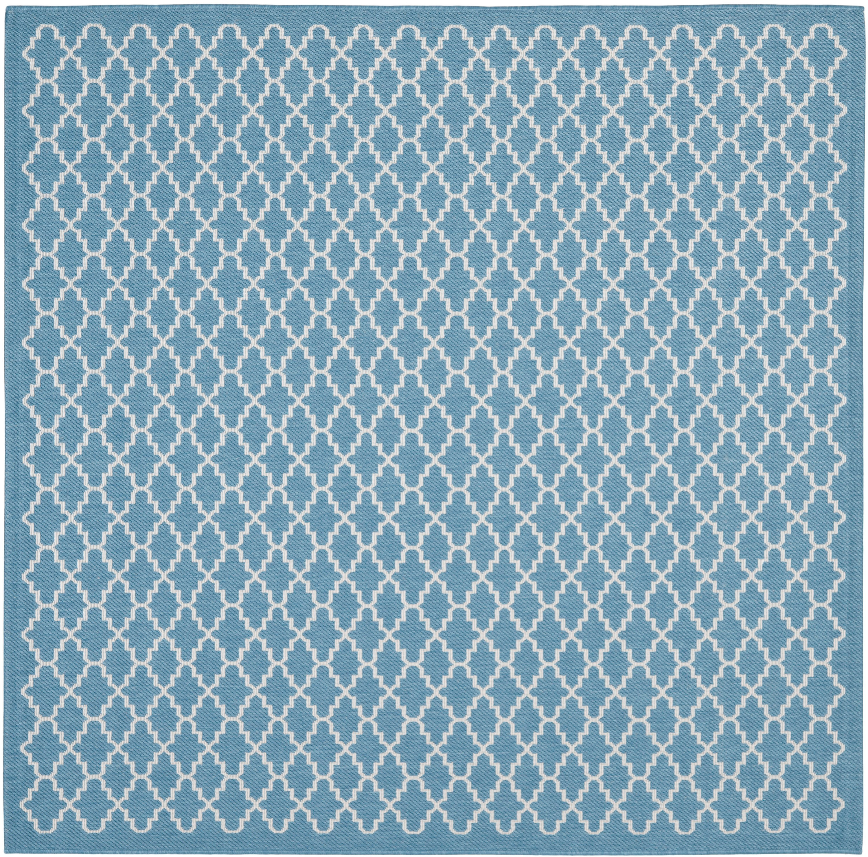 SAFAVIEH Courtyard Hilbert Trellis Indoor/Outdoor Area Rug, 4' x 4' Square, Blue/Beige