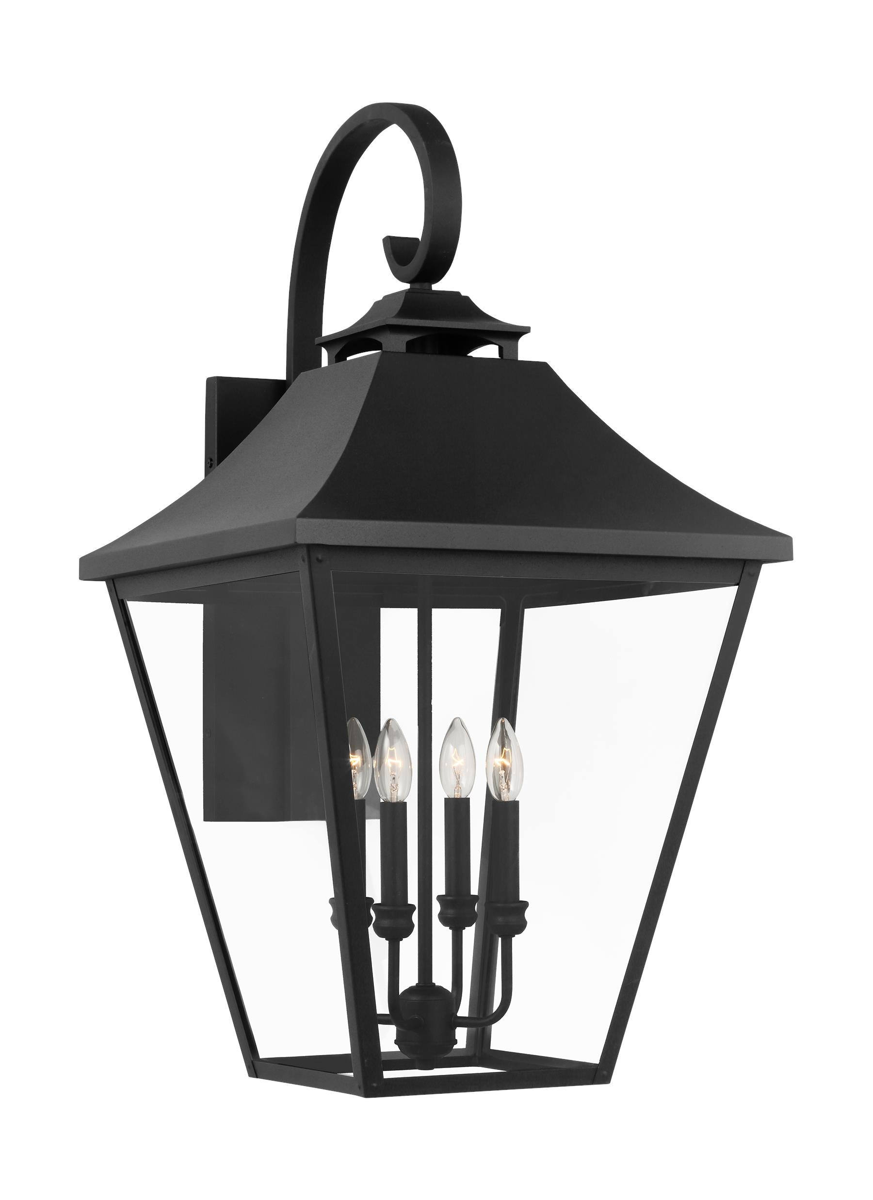 Galena Extra Large Black Outdoor Wall Lantern with Clear Seeded Glass