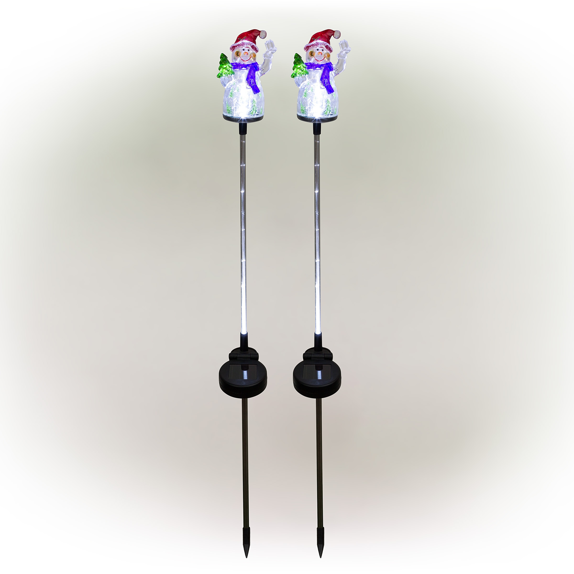 Alpine Corporation 34" Snowman Solar Powered Glass Garden Stakes (2 Pieces)
