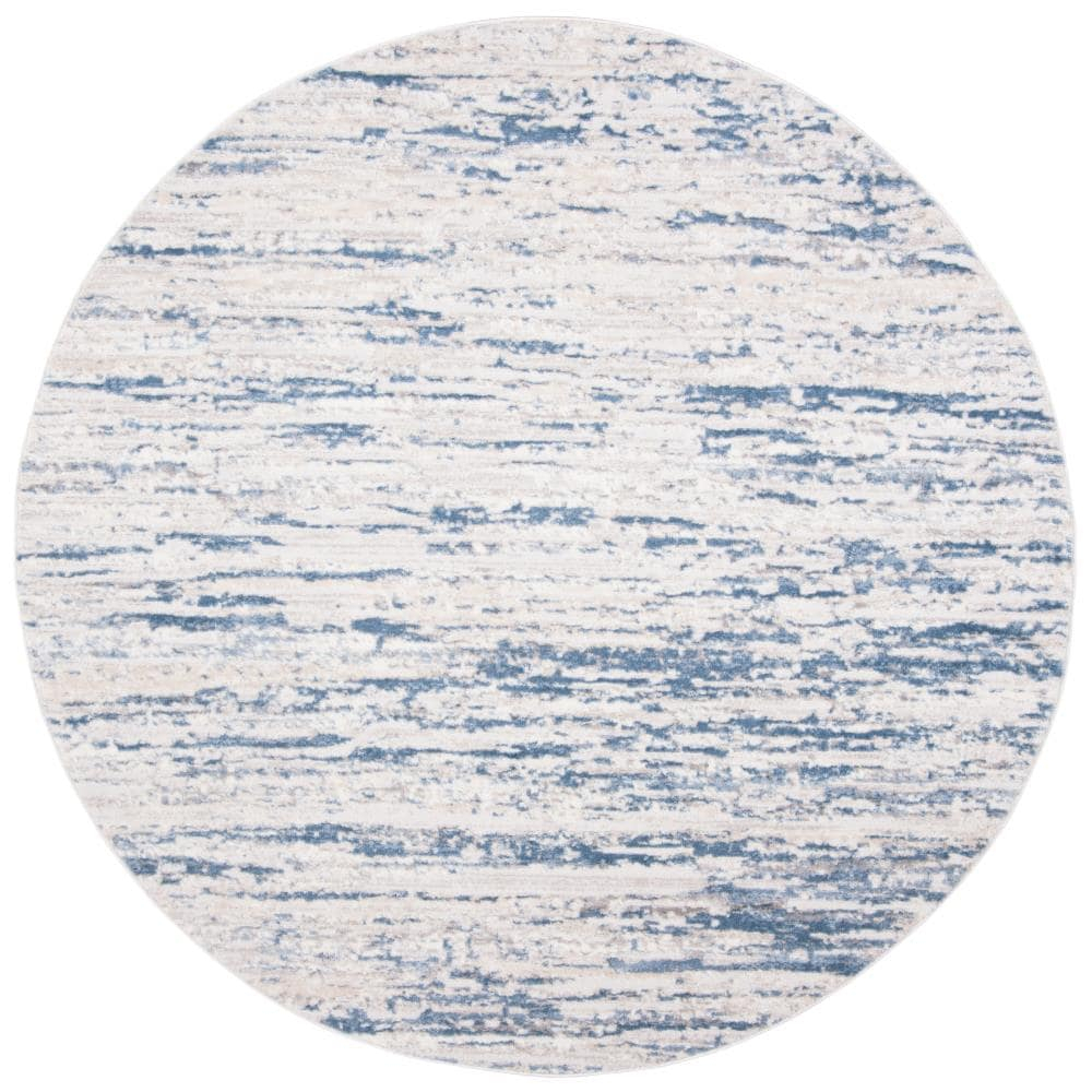 Ivory and Blue Abstract Square Synthetic Rug, 11' x 11'