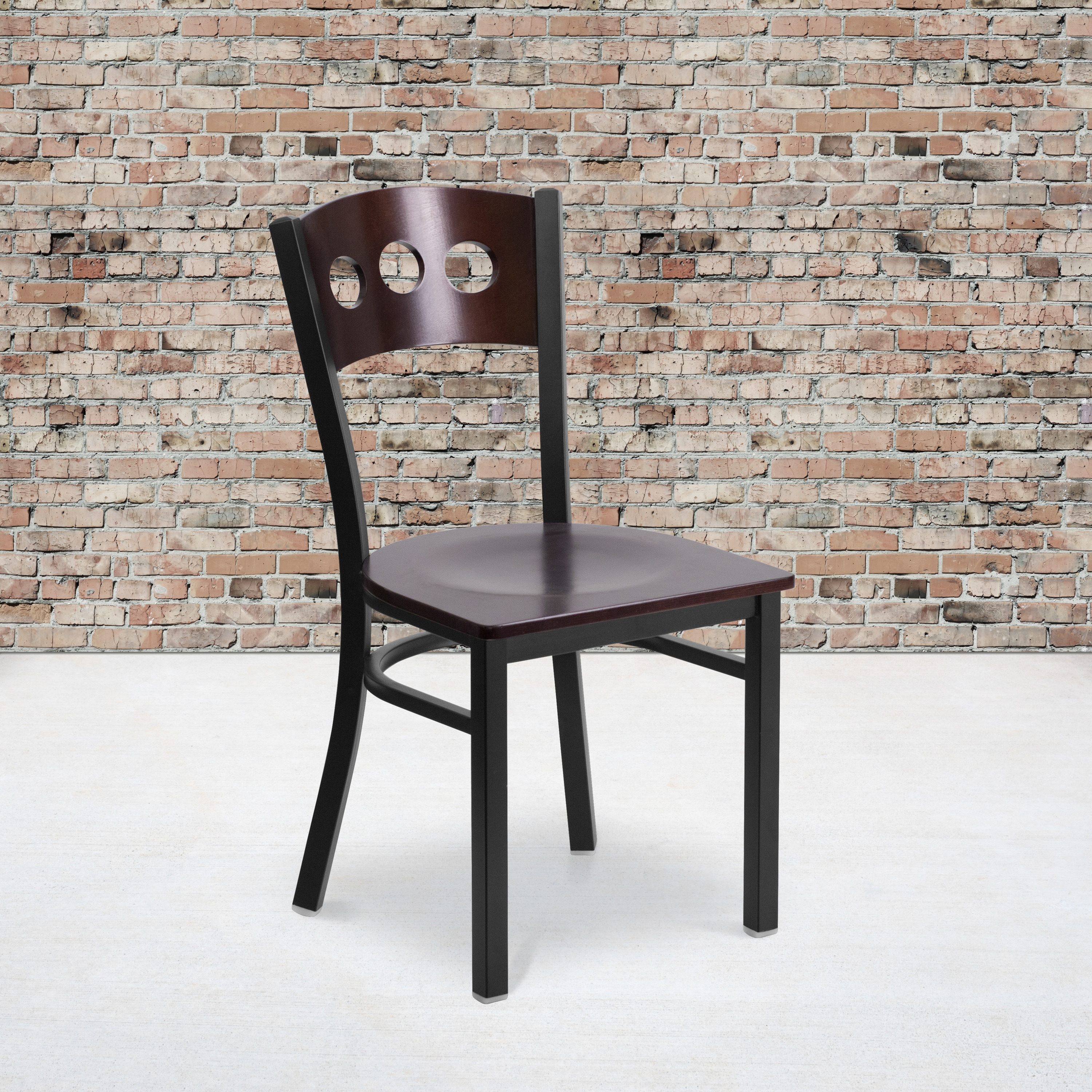 Flash Furniture HERCULES Series Black 3 Circle Back Metal Restaurant Chair - Walnut Wood Back & Seat