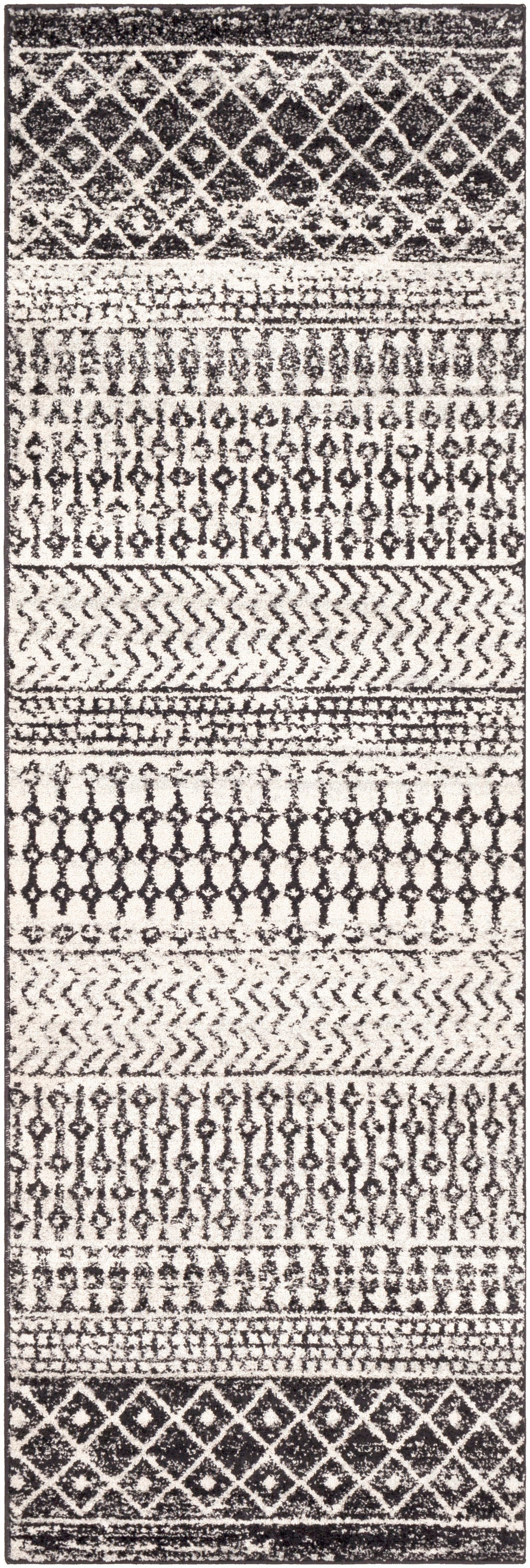 Black and Multicolor Synthetic Stain-Resistant Runner Rug