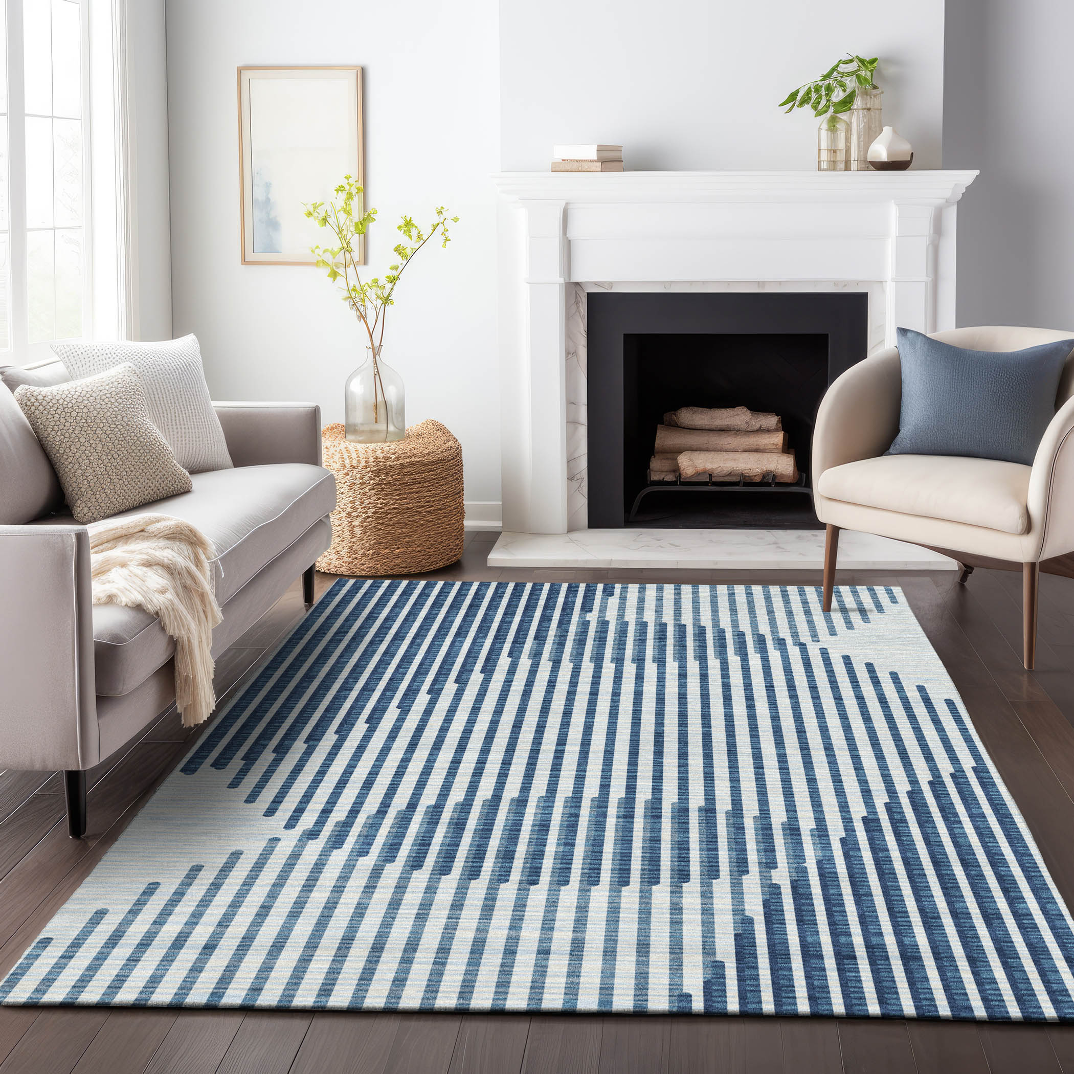 Addison Blue Rectangular Washable Synthetic Area Rug 10' x 14'