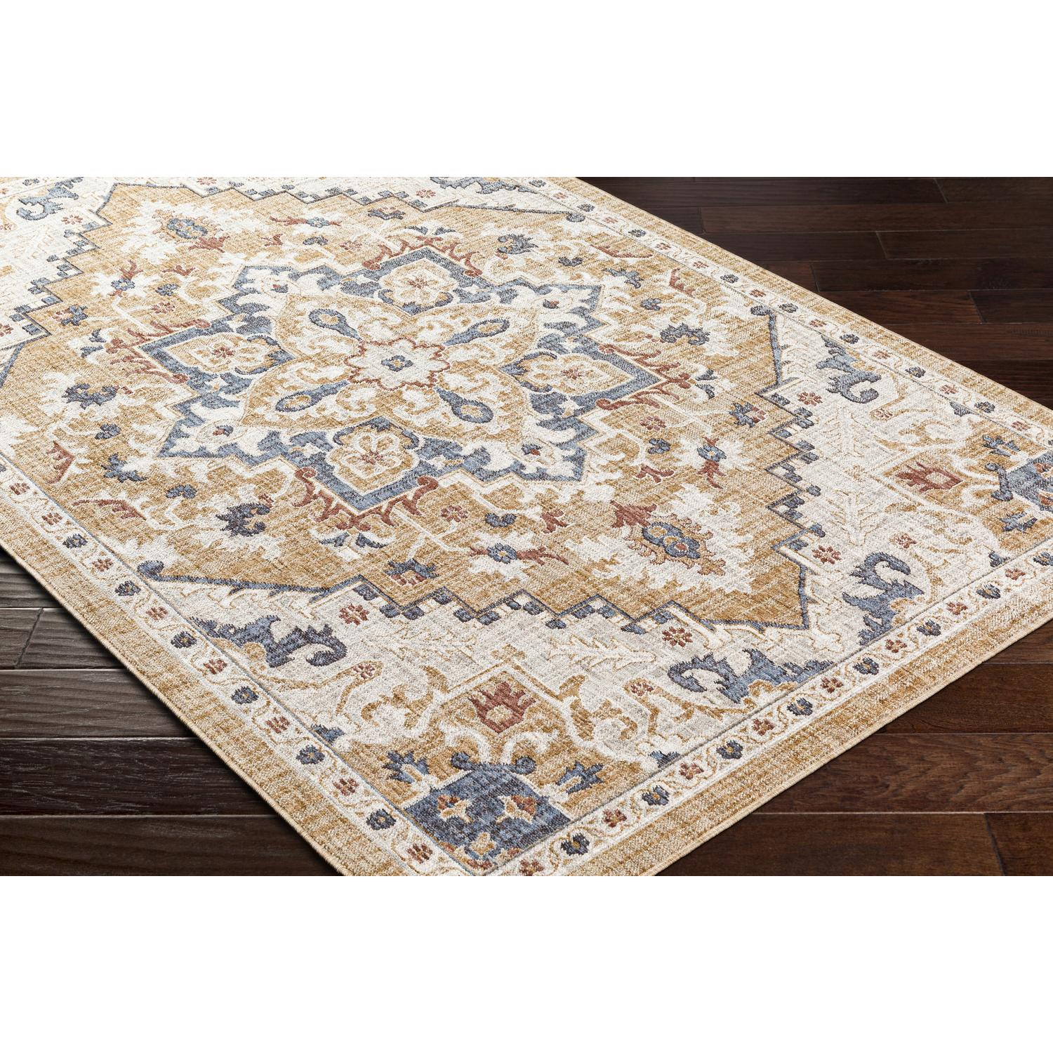 Blue Blossom Vintage-Style 5'3" x 7' Recycled Material Rug