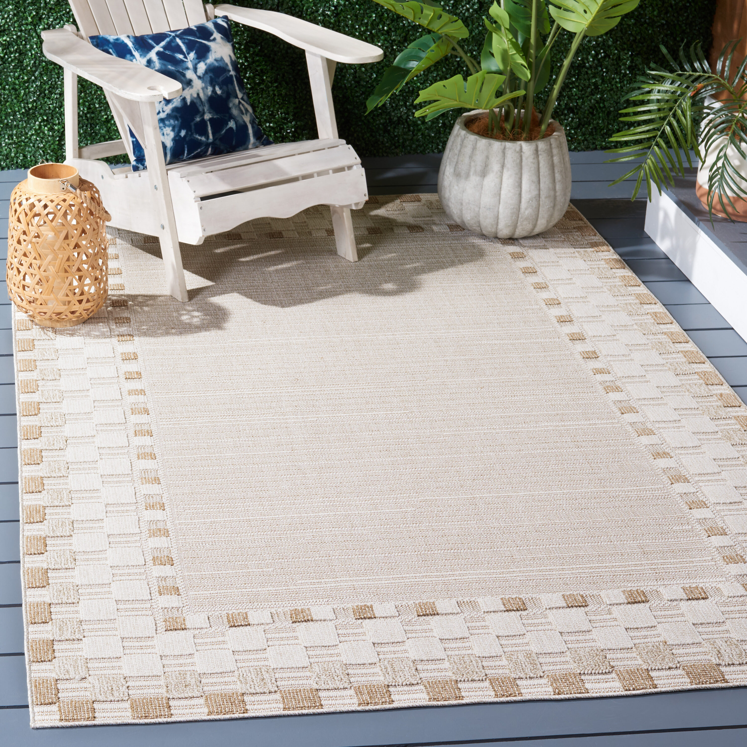 Safavieh Global 9 x 12 (ft) Synthetic Beige/Light Beige Rectangular Indoor/Outdoor Solid Area rug
