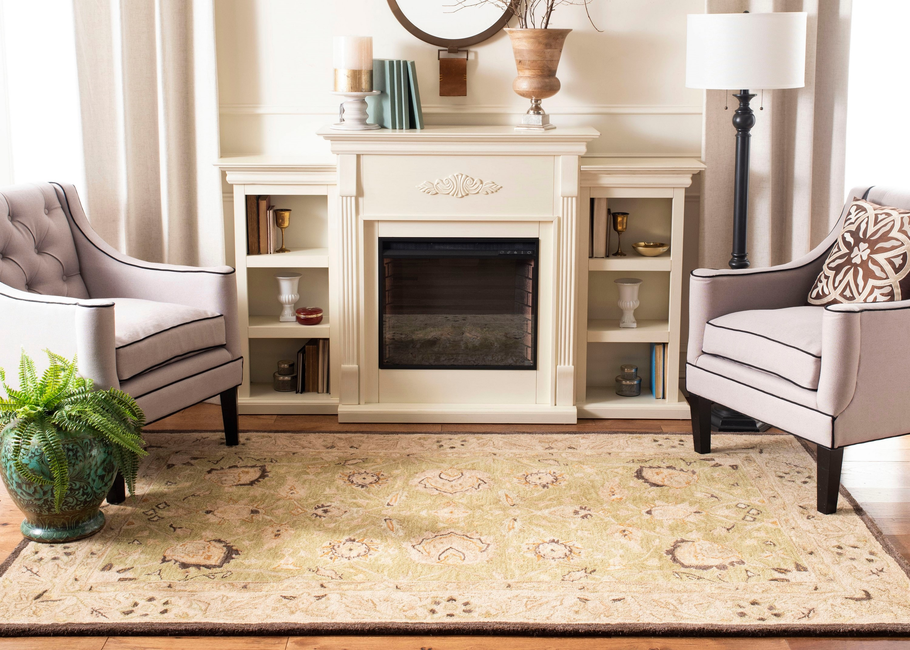 SAFAVIEH Anatolia Venice Traditional Wool Area Rug, Sage/Beige, 4' x 4' Round