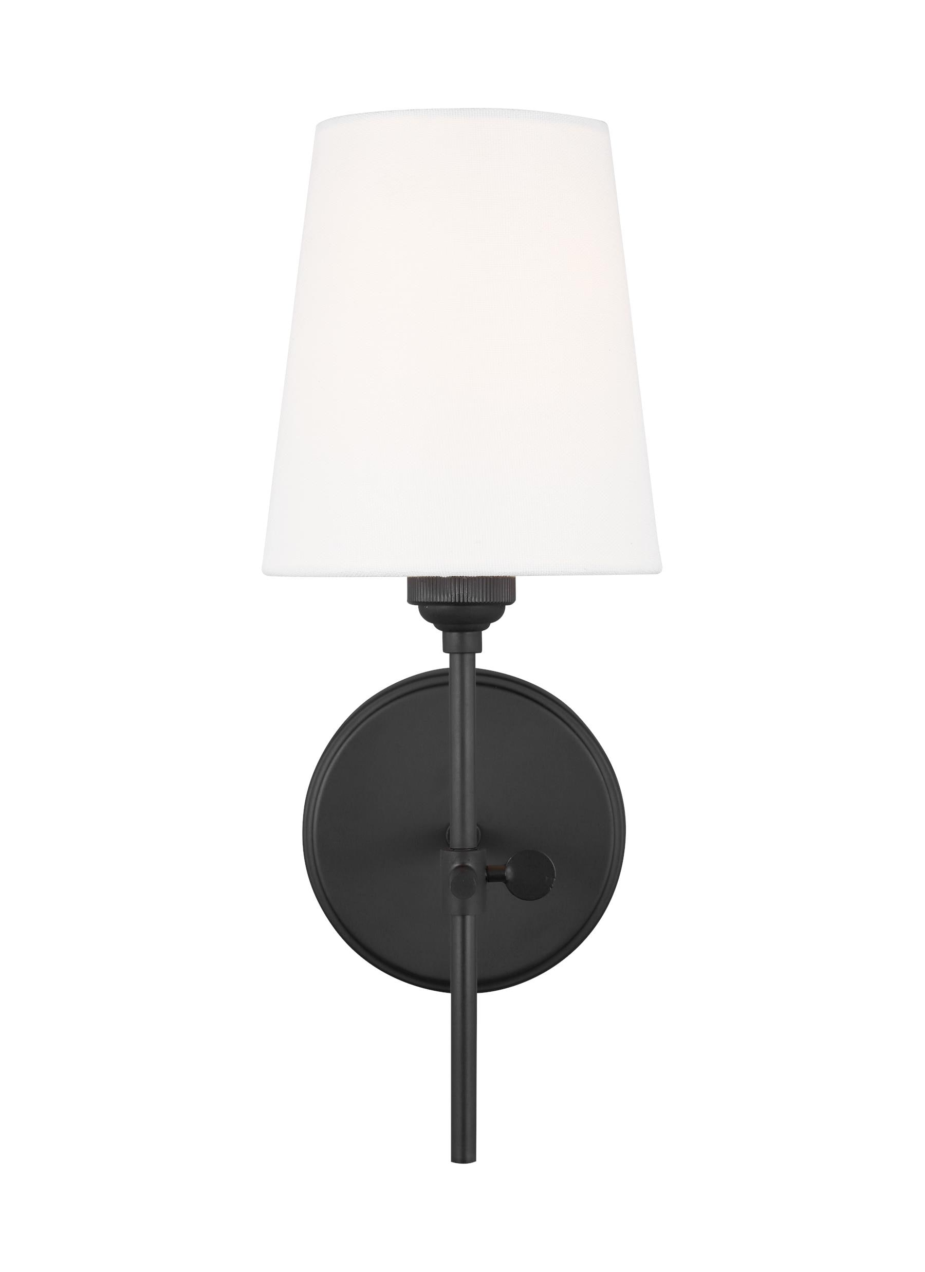 Baker 5.5 in. 1-Light Midnight Black Wall Sconce With White Linen Fabric Shade